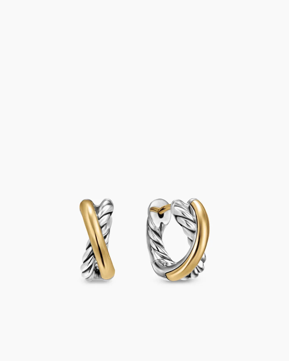 Crossover Huggie Hoop Earrings Sterling Silver with 18K Yellow Gold, 12.4mm