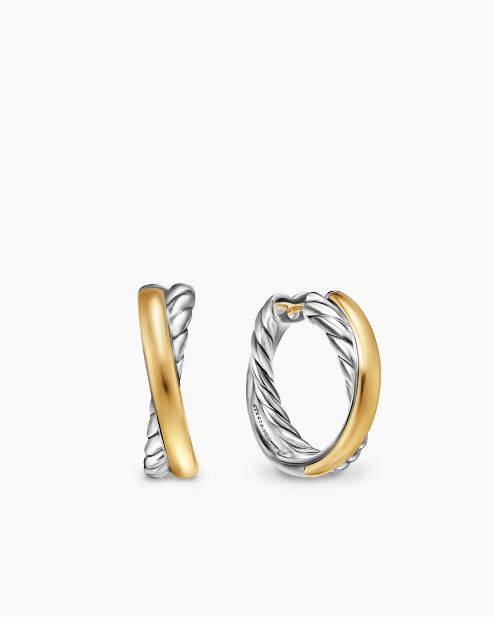 Crossover Hoop Earrings Sterling Silver with 14K Yellow Gold, 22.3mm