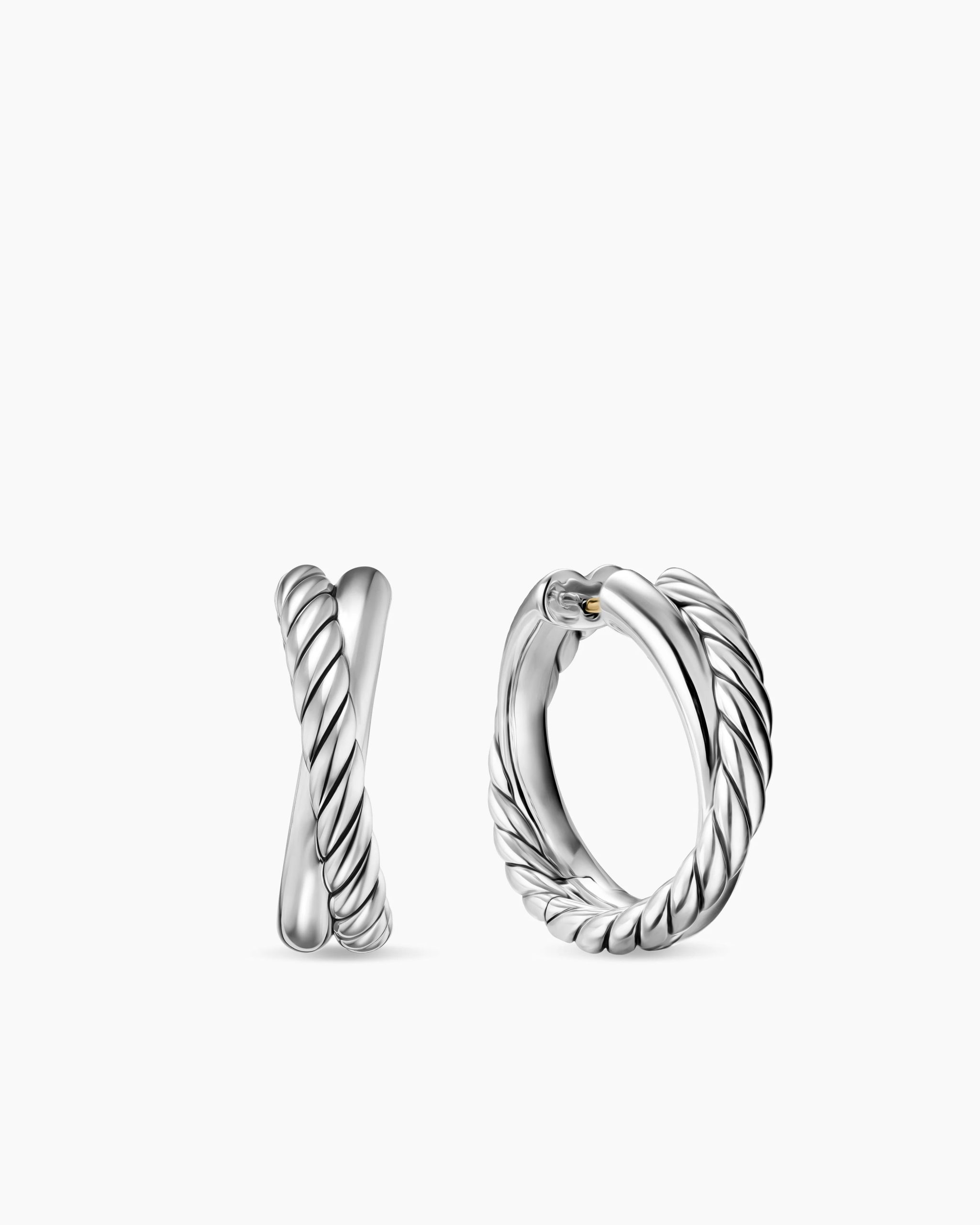 Crossover Hoop Earrings Sterling Silver, 22.3mm