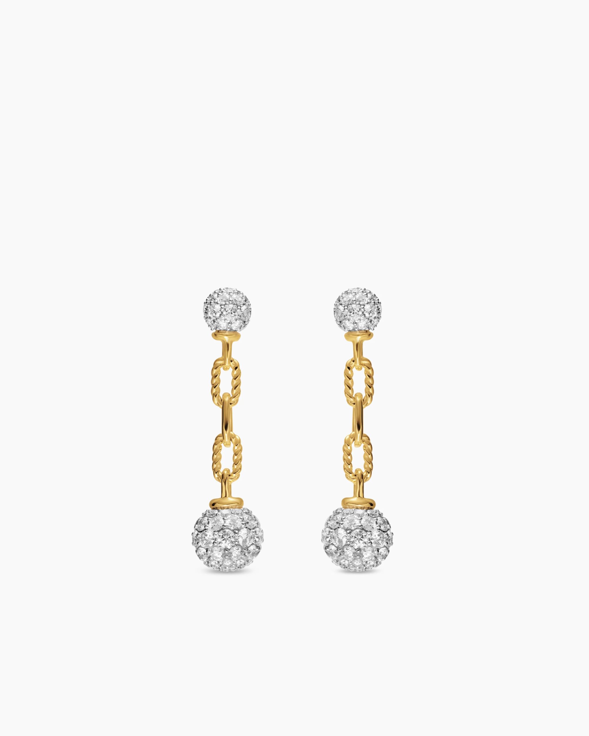 DY Madison® Pavé Bead Drop Earrings 18K Yellow Gold with Diamonds, 33mm