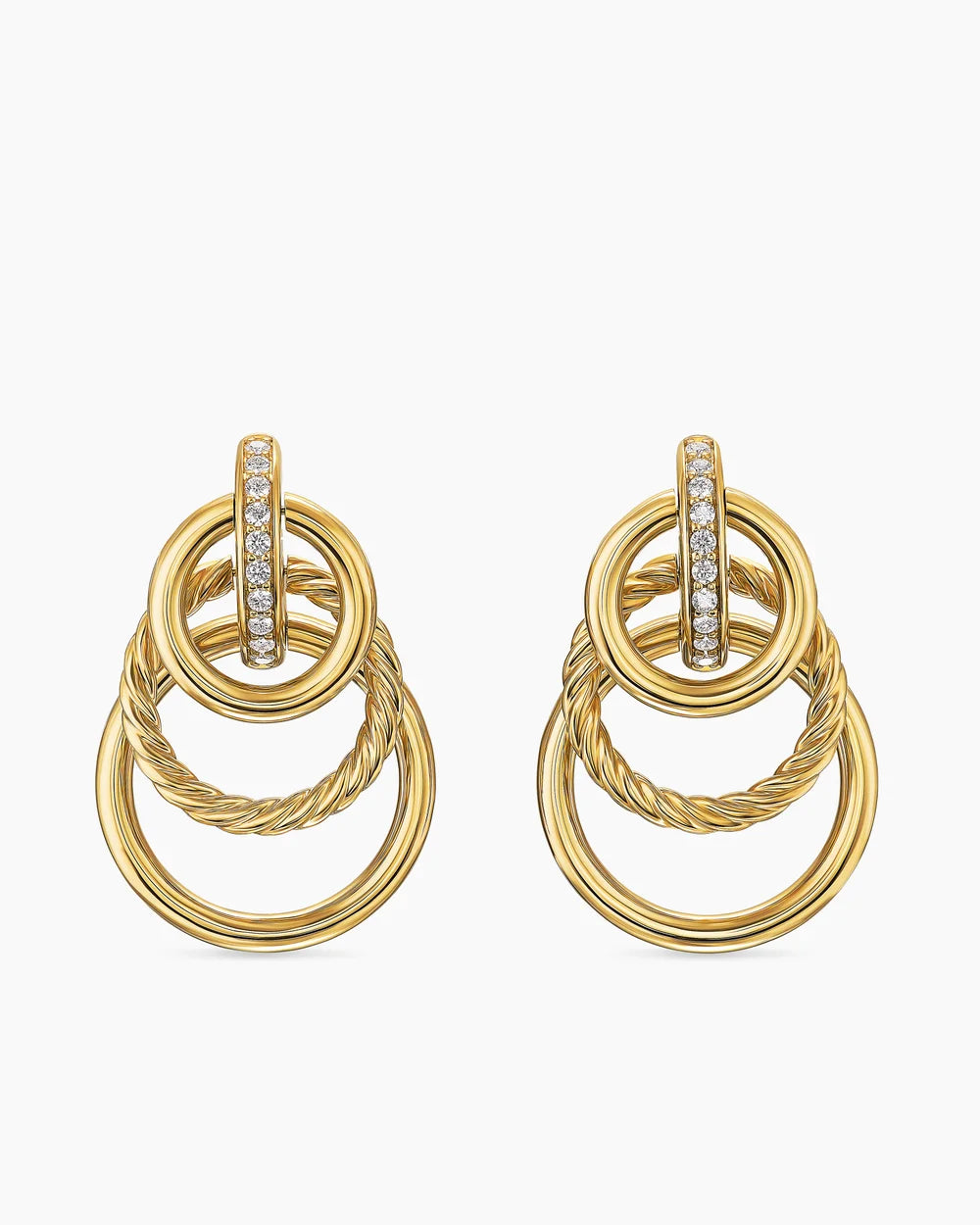 DY Mercer® Triple Ring Drop Earrings 18K Yellow Gold with Diamonds, 35.6mm