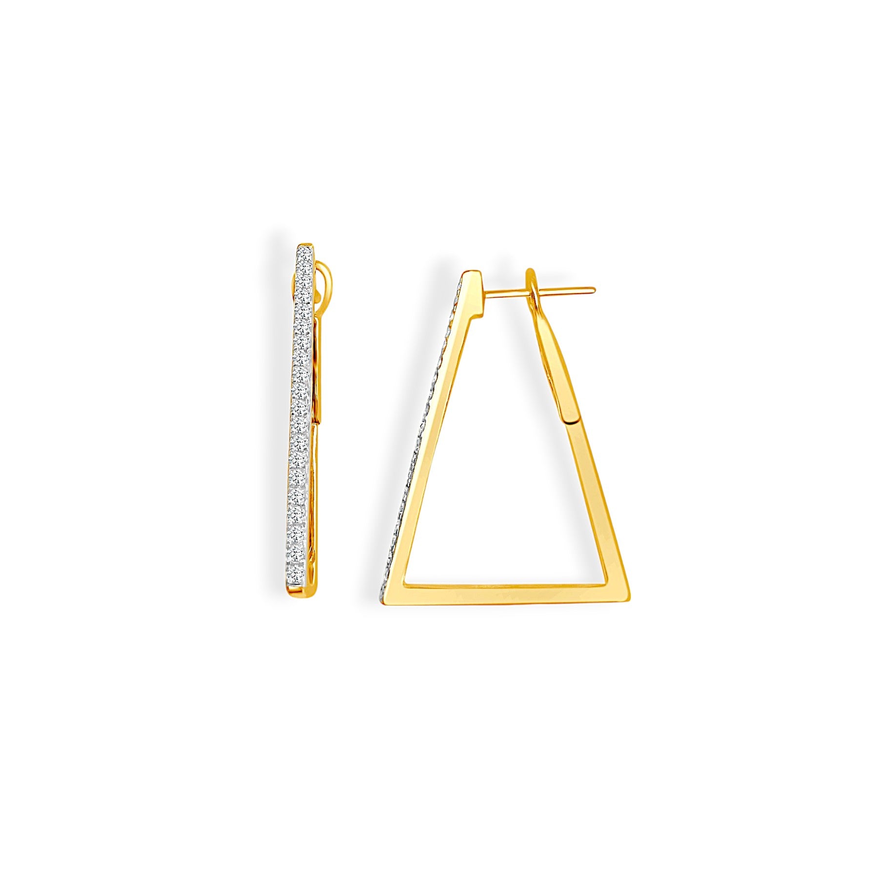 14K Yellow Gold Diamond Clip-Back Triangular Earrings
