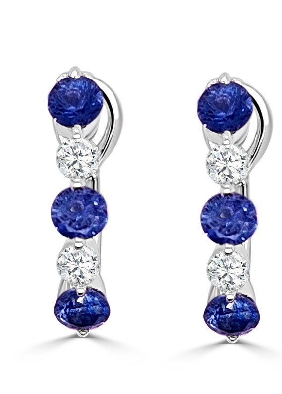 14K White Gold Mini Blue Sapphire & Diamond Huggie Earrings