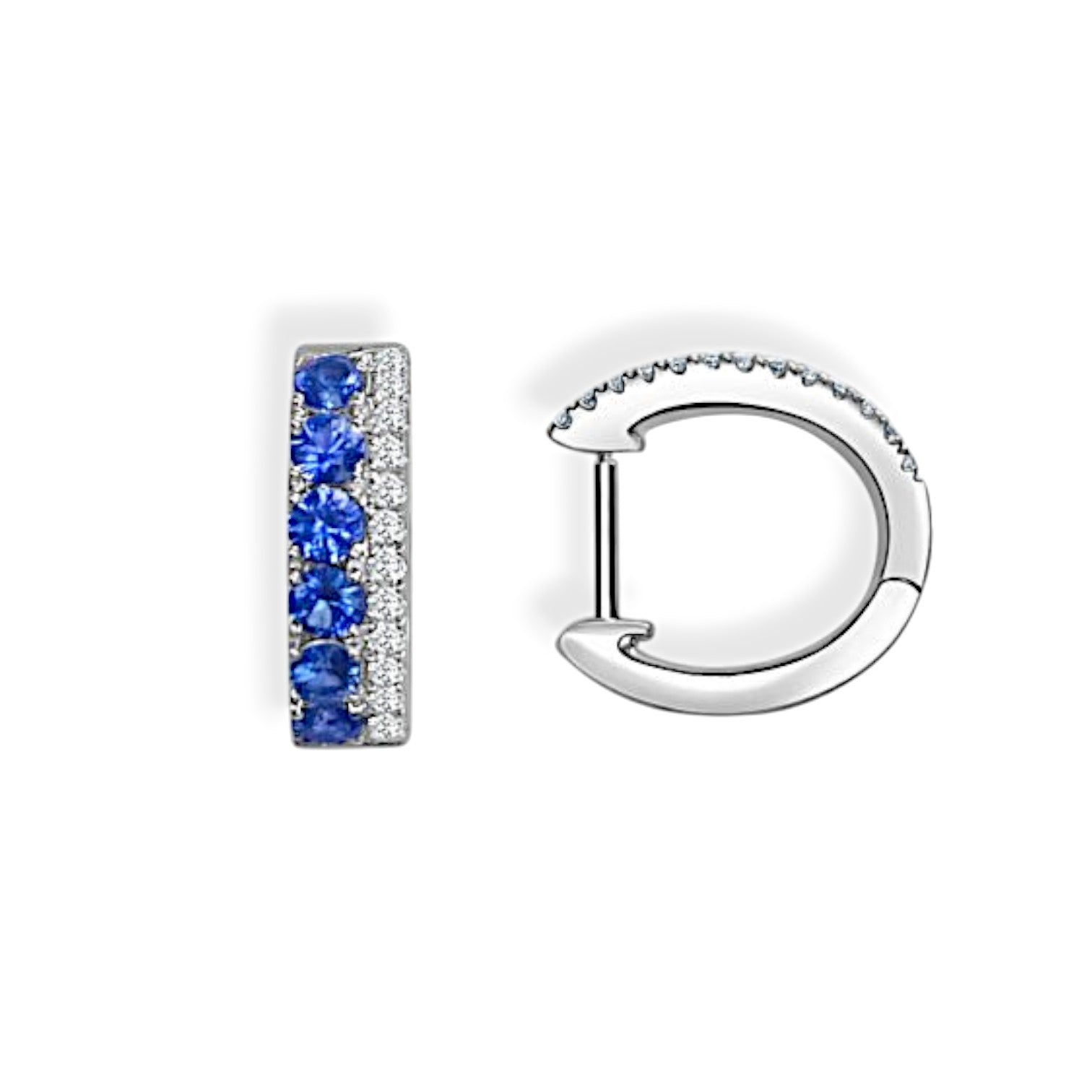 14K White Gold Sapphire & Diamond Huggie Earrings