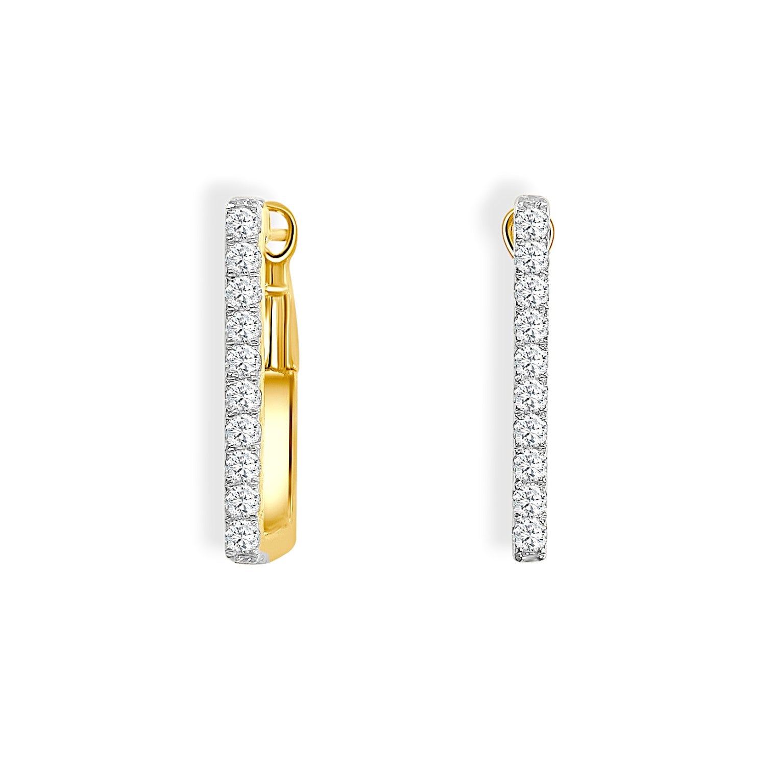14K Yellow Gold Rectangular Diamond & Polished Inner Hoop Earrings