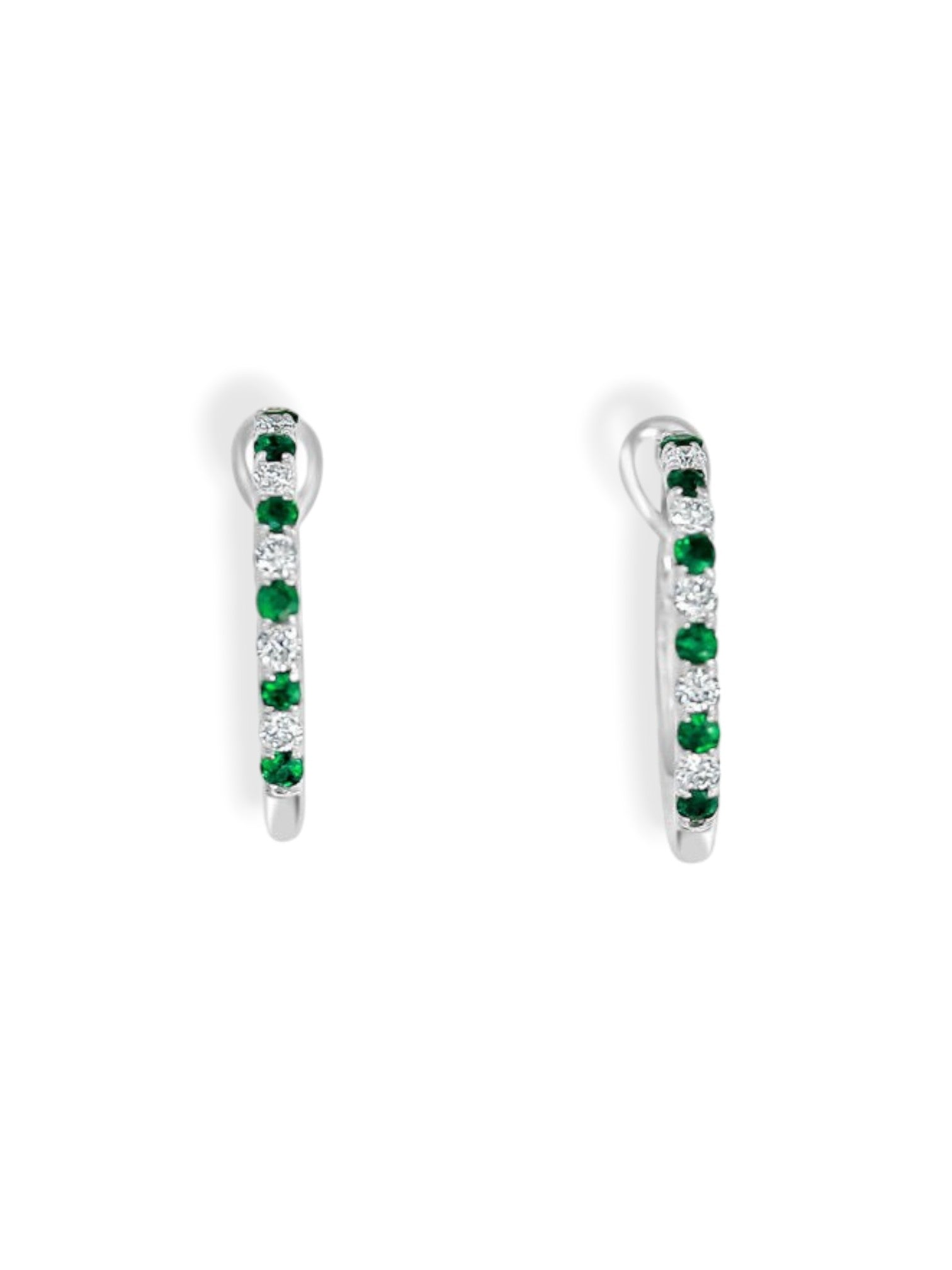 14K Yellow Gold Medium Alternating Diamond & Emerald Hoop Earrings