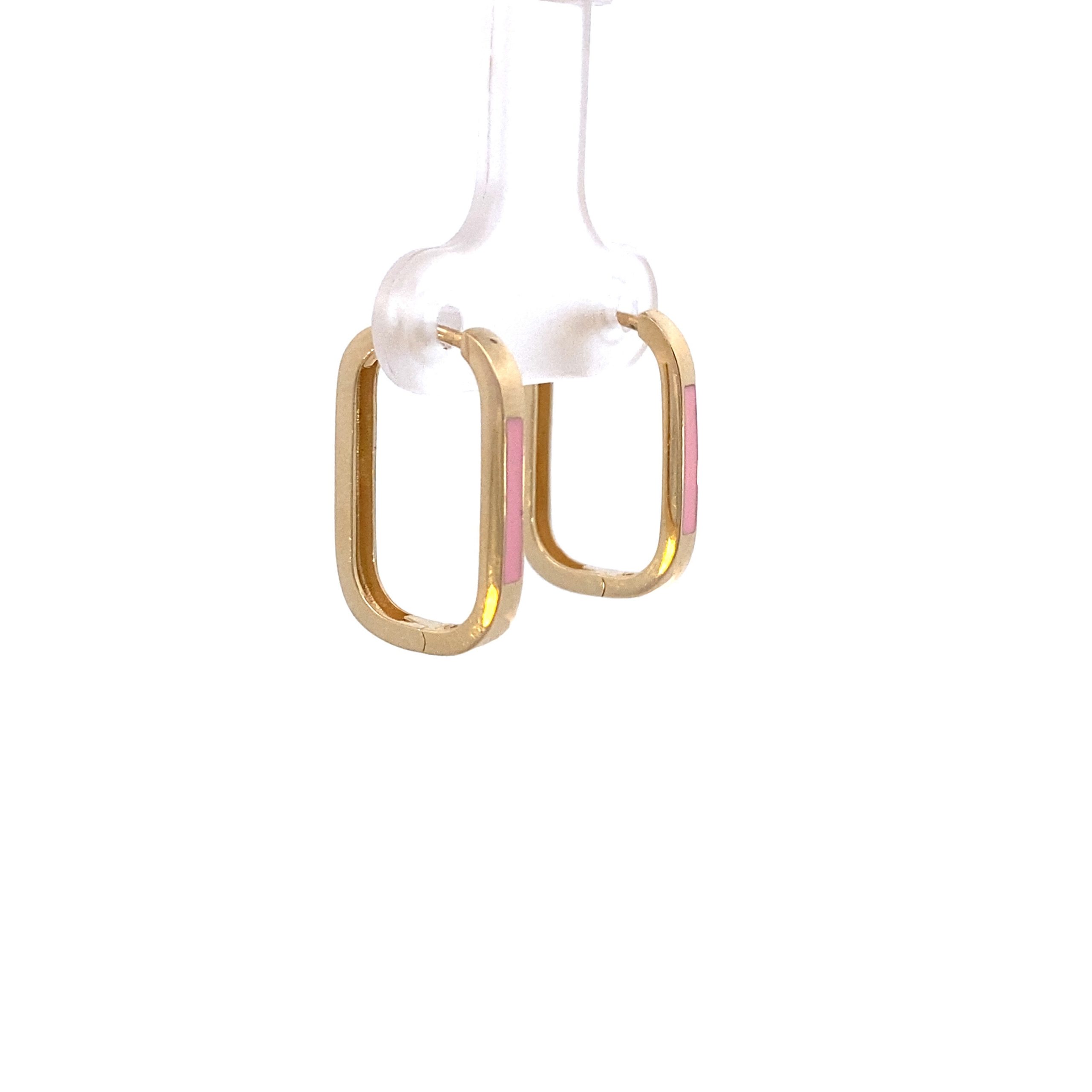 14K Gold Pink Enamel Hoops
