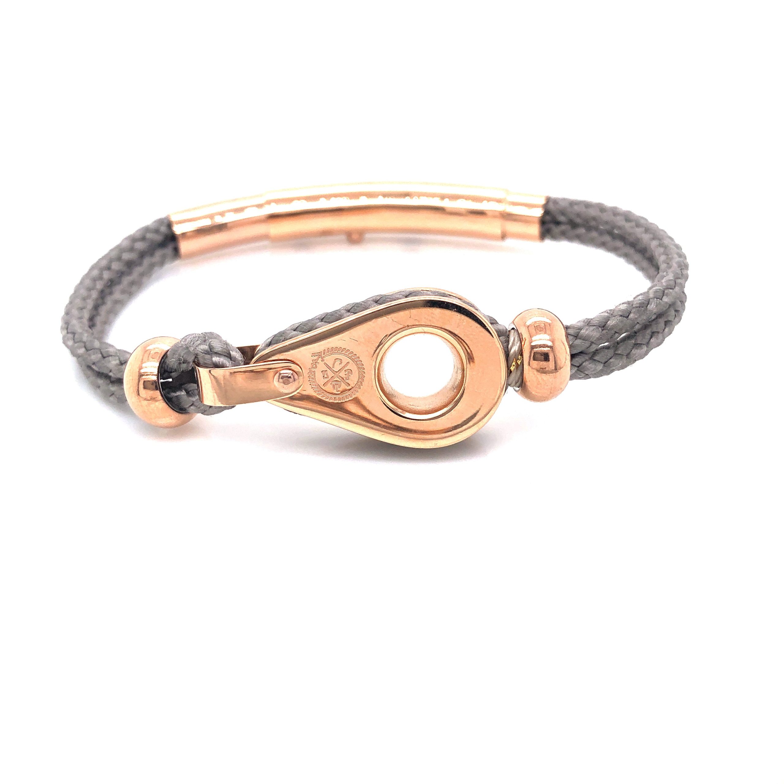 Light Grey Double Rope with Rose-Gold Pulley and Beads Bracelet (Silver/Rose-Gold)