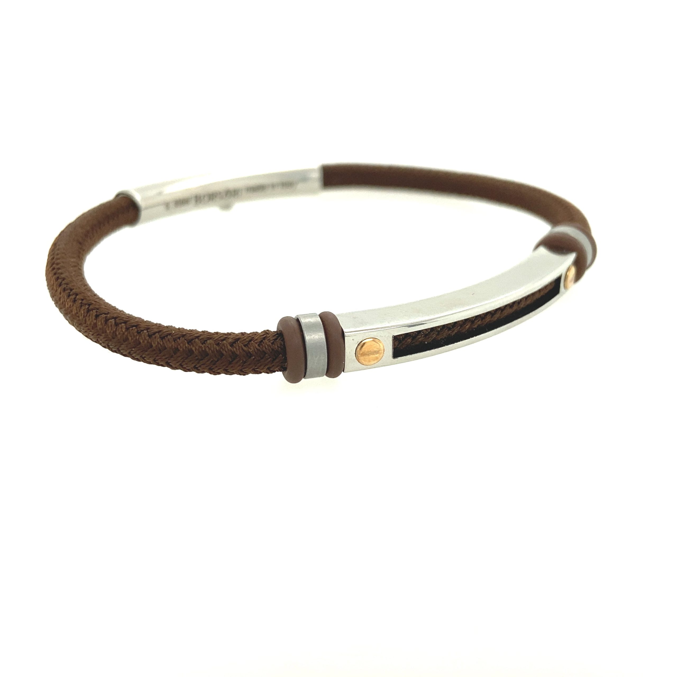 BROWN POLYESTER AND NATURAL POLISHED BRACELET WITH ROSE GOLD SCREW
