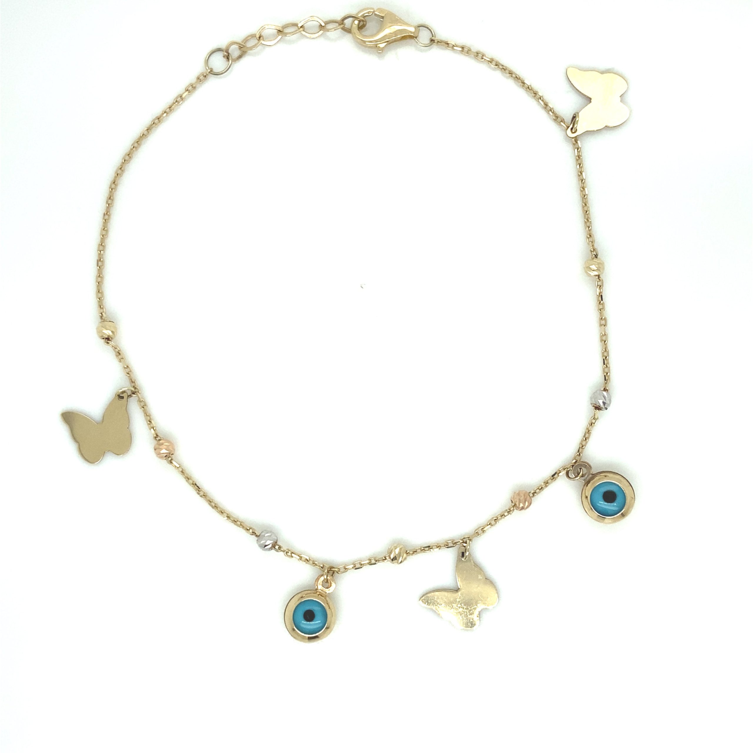 14K Gold Evel Eye Bracelet with Butterfly