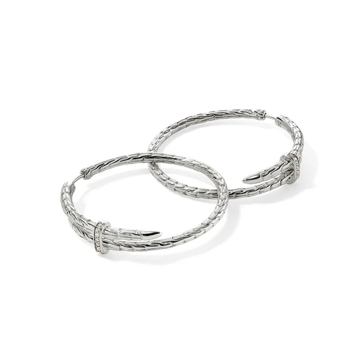 Spear Hoop Earring, Sterling Silver, Diamonds, 40MM