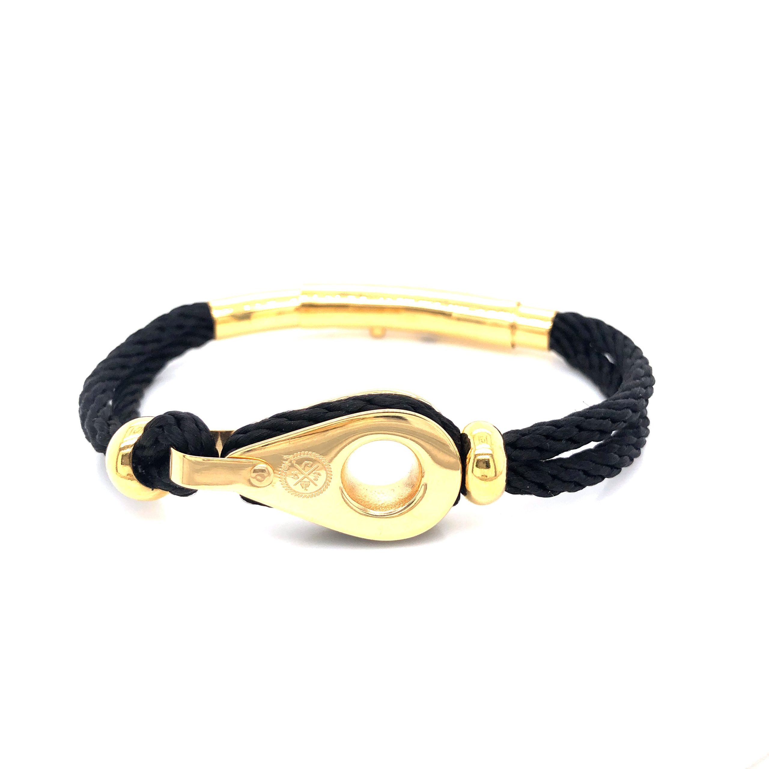 Black Double Rope with Gold Pulley and Beads Bracelet (Black/Gold)