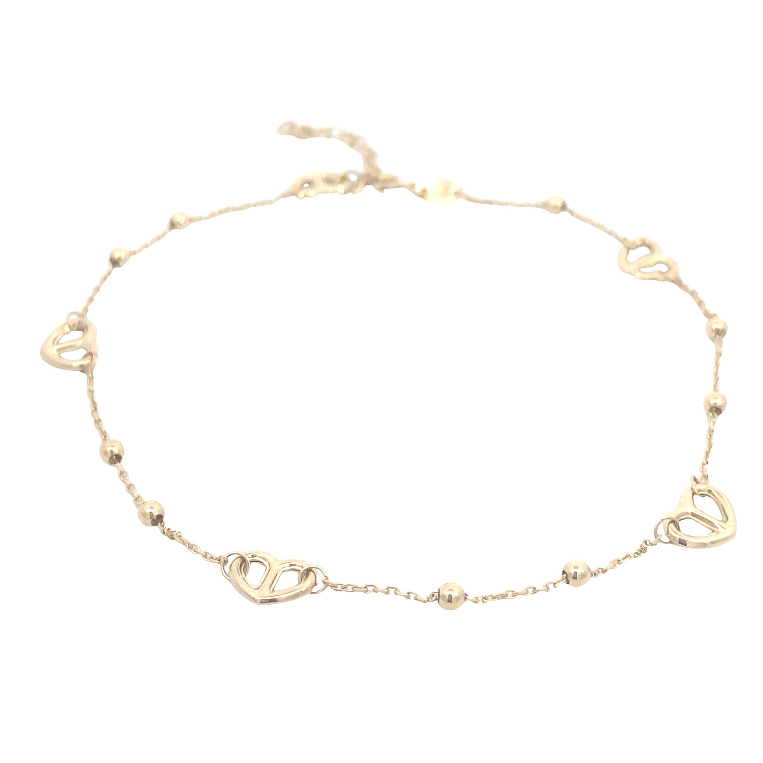 14K Gold Double Heart Anklet Bracelet