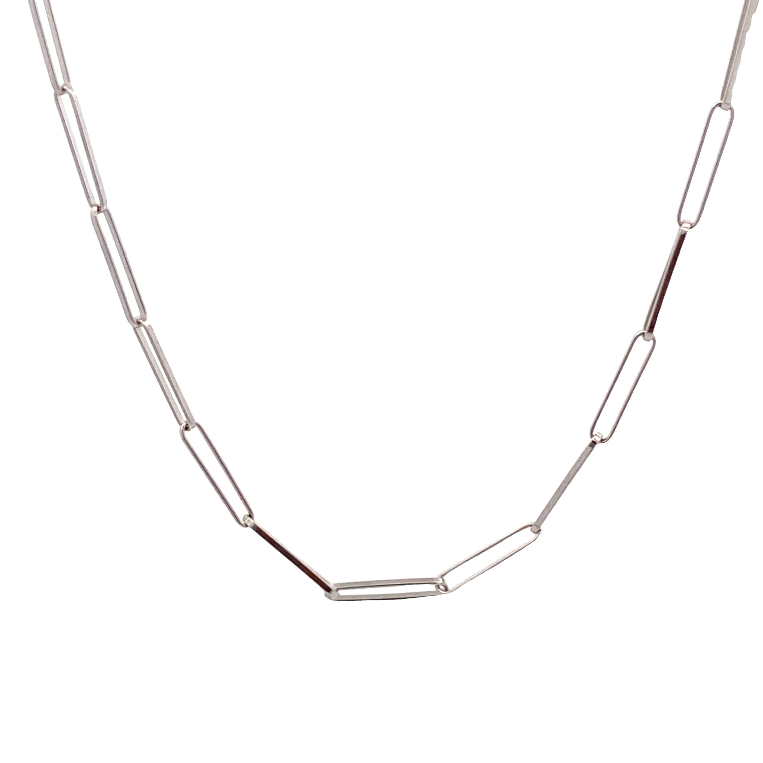 14K White Gold Slim Paper Clip Necklace