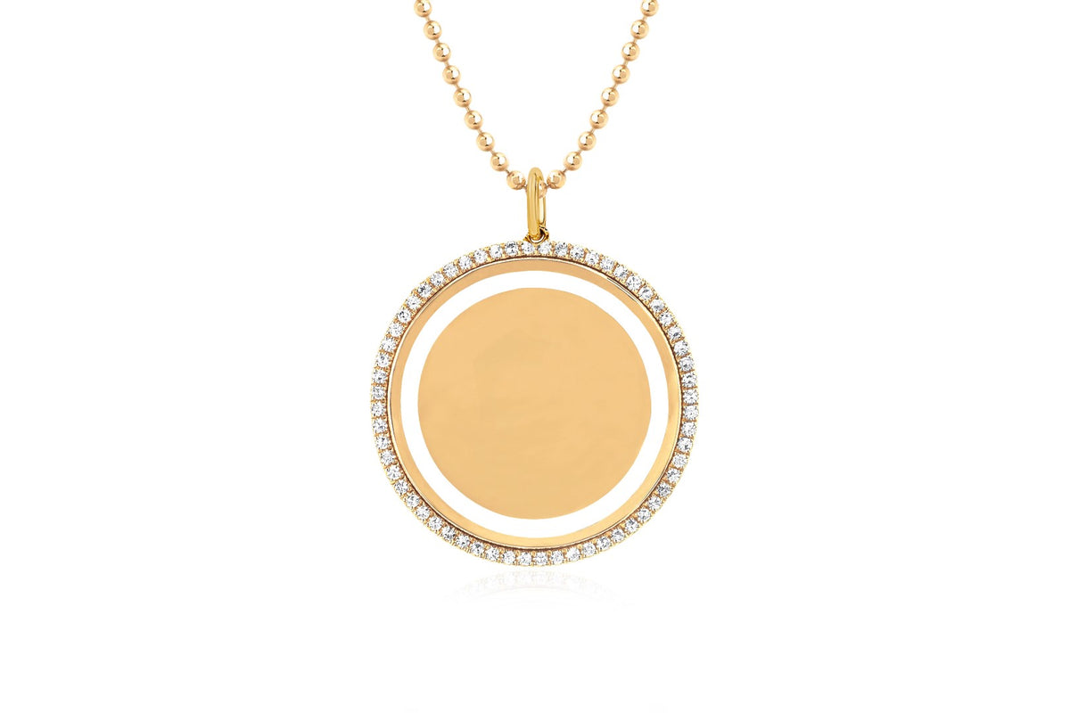 14K YELLOW GOLD DIAMOND DISK NECKLACE - (CHAIN SOLD SEPERATELY)