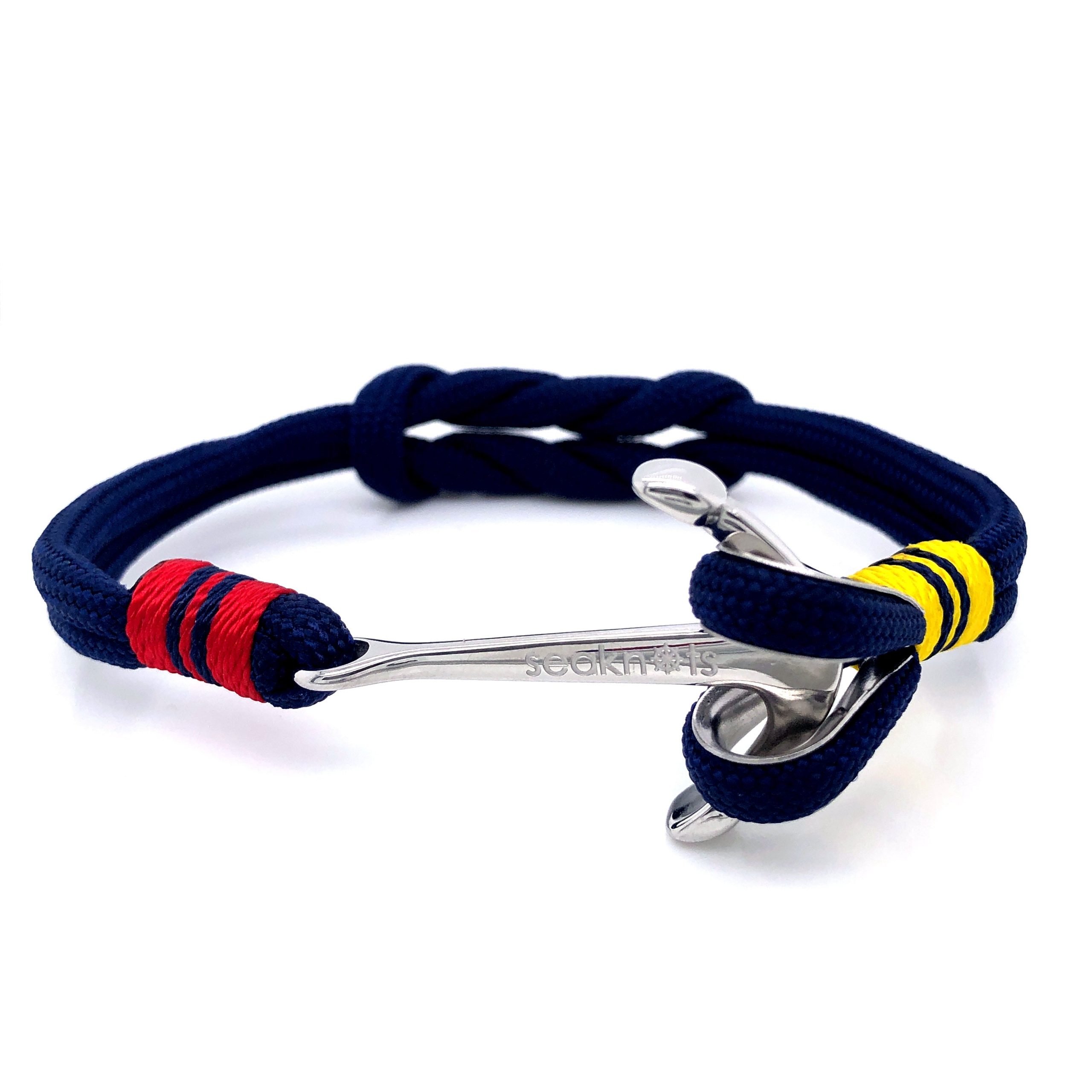 Navy Blue Double Cord with Silver Anchor Bracelet (Blue/Silver)