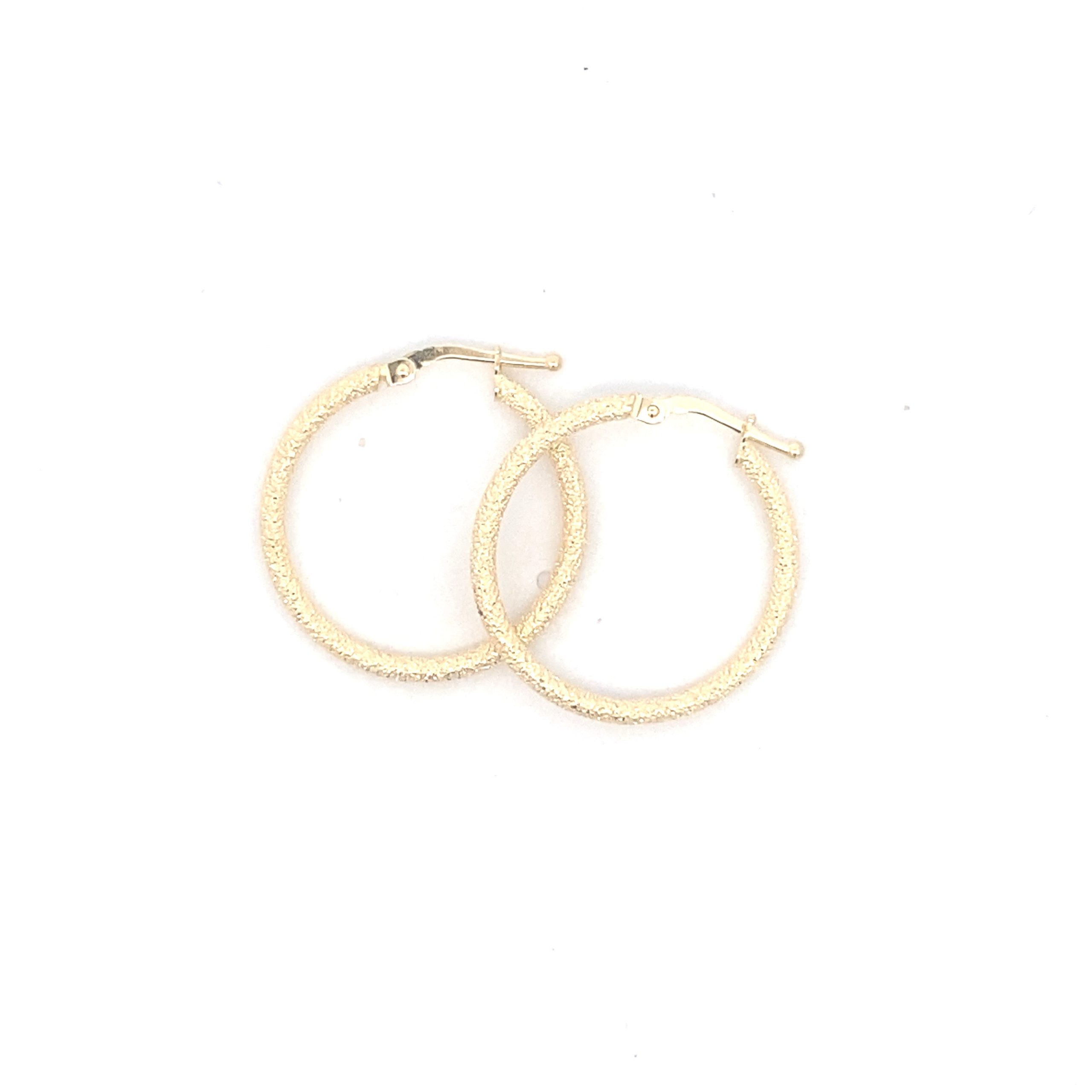 14K Gold Earring Medium Hoops Cut Diamond