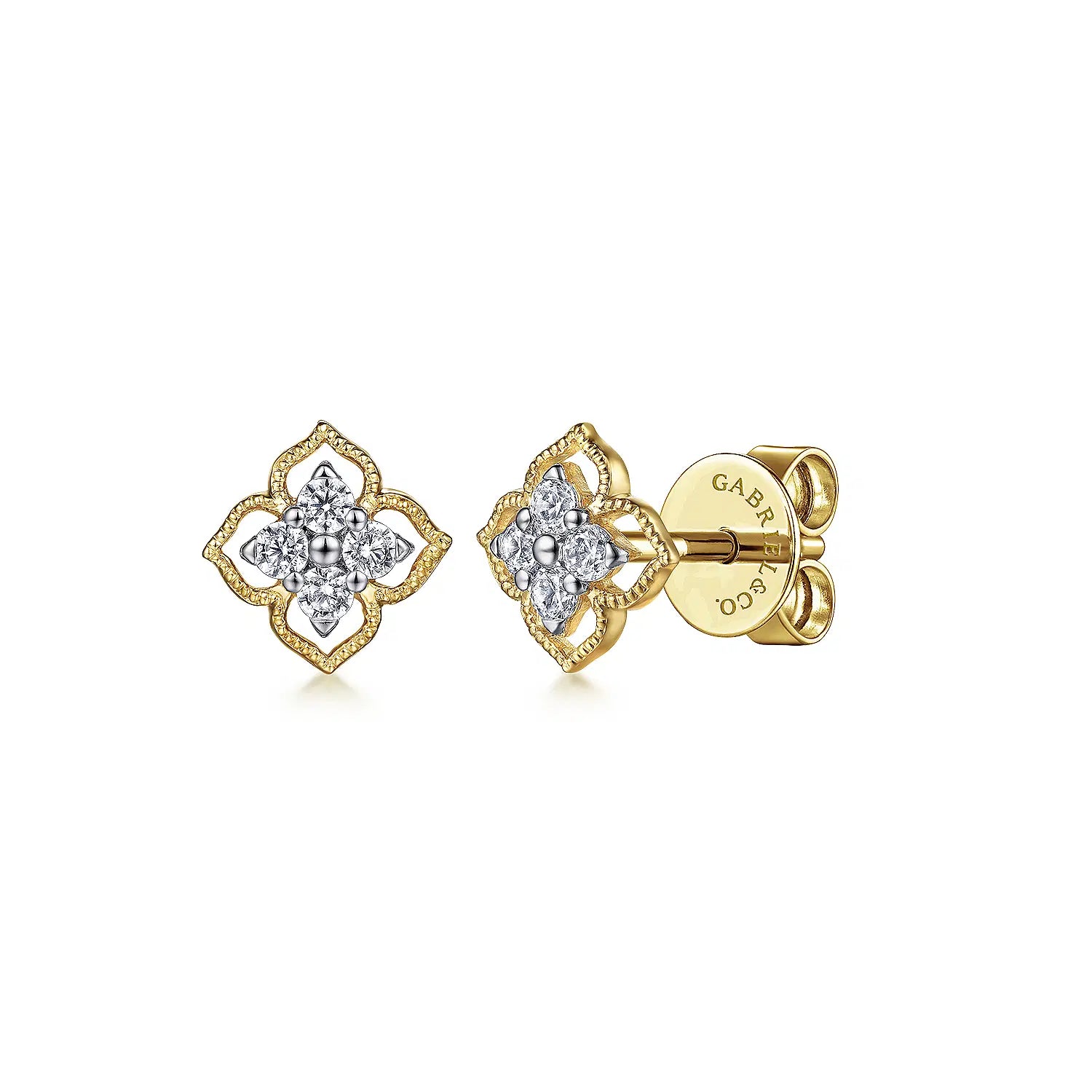 14K Yellow Gold Clover Diamond Stud Earrings