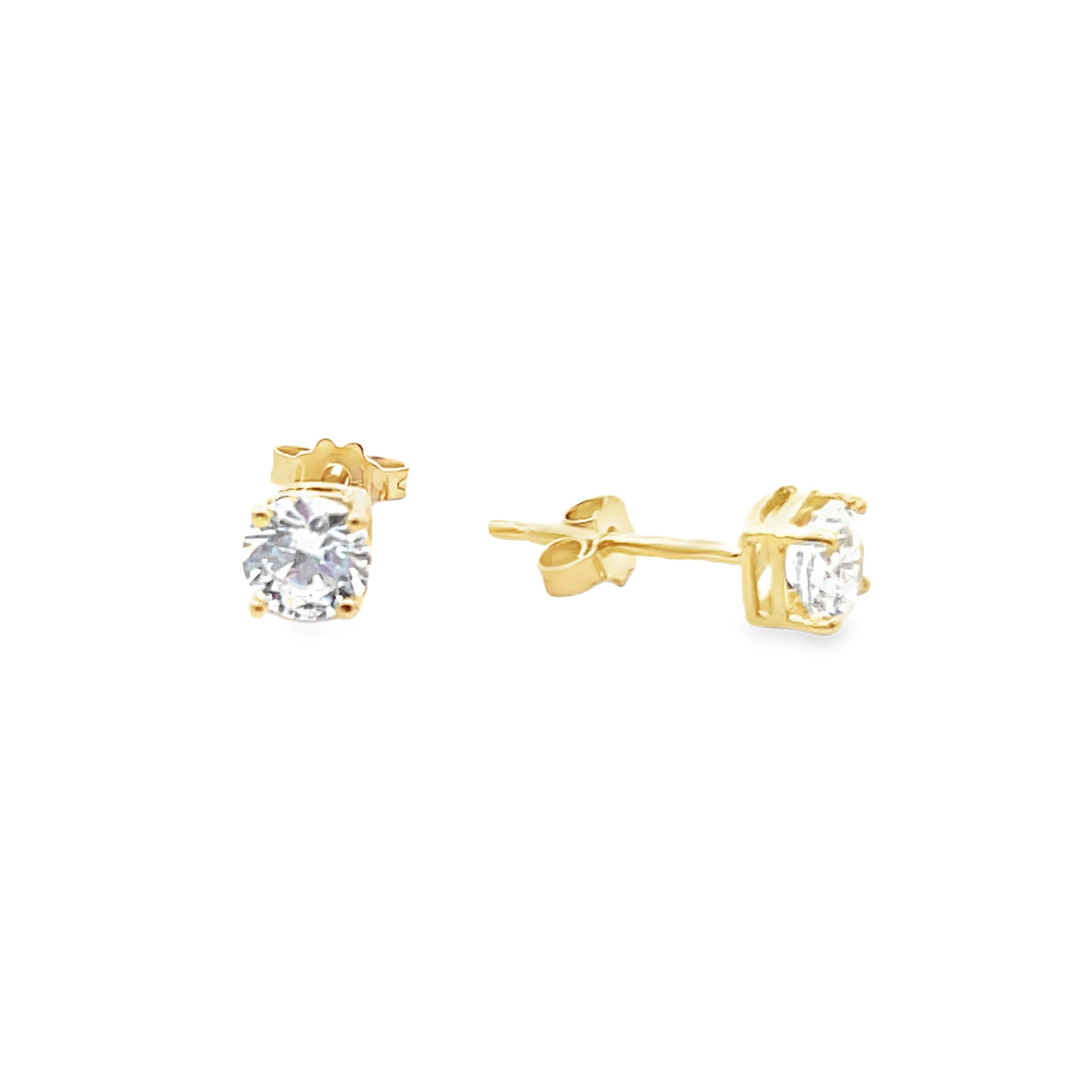14K Gold Solitaire Stud CZ 5mm