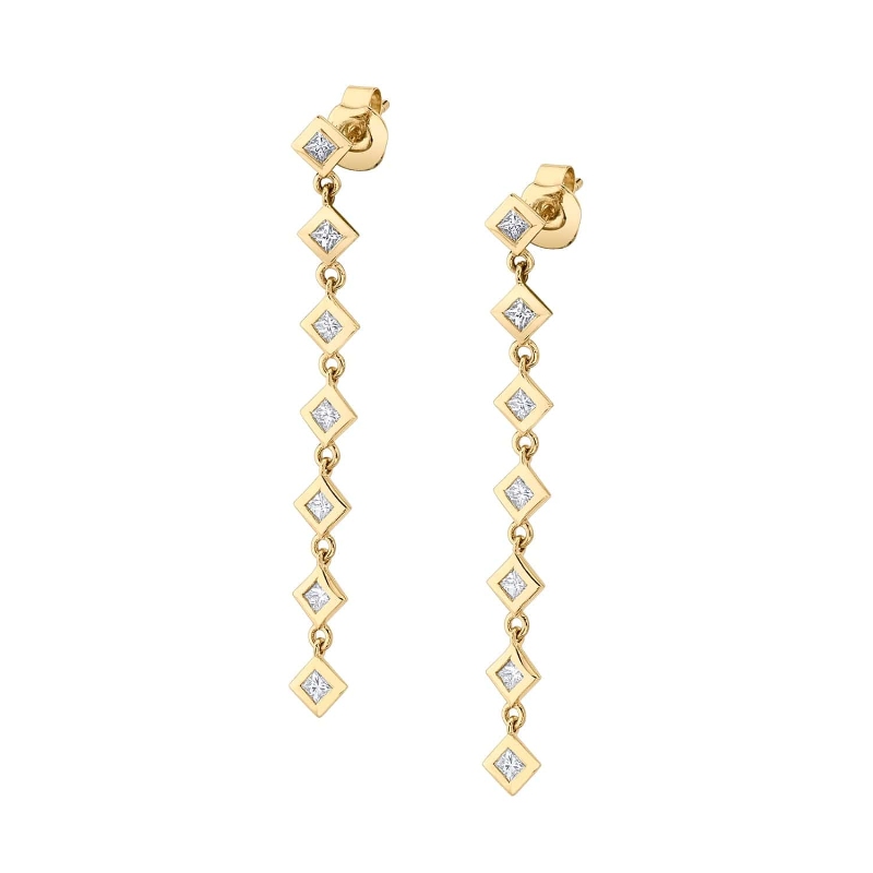 ER415 Princess Bezel Tennis Earrings In 14 Karat Yellow Gold