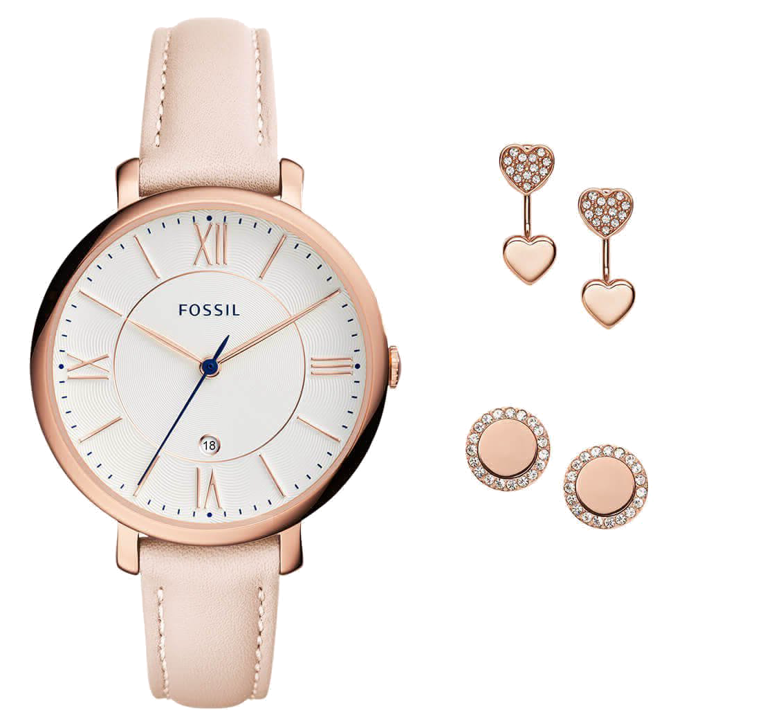 Ladies Jacqueline Watch and Earrings Set (Rose-Gold/Blush)