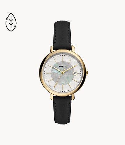 Jacqueline Solar-Powered Black Leather Watch