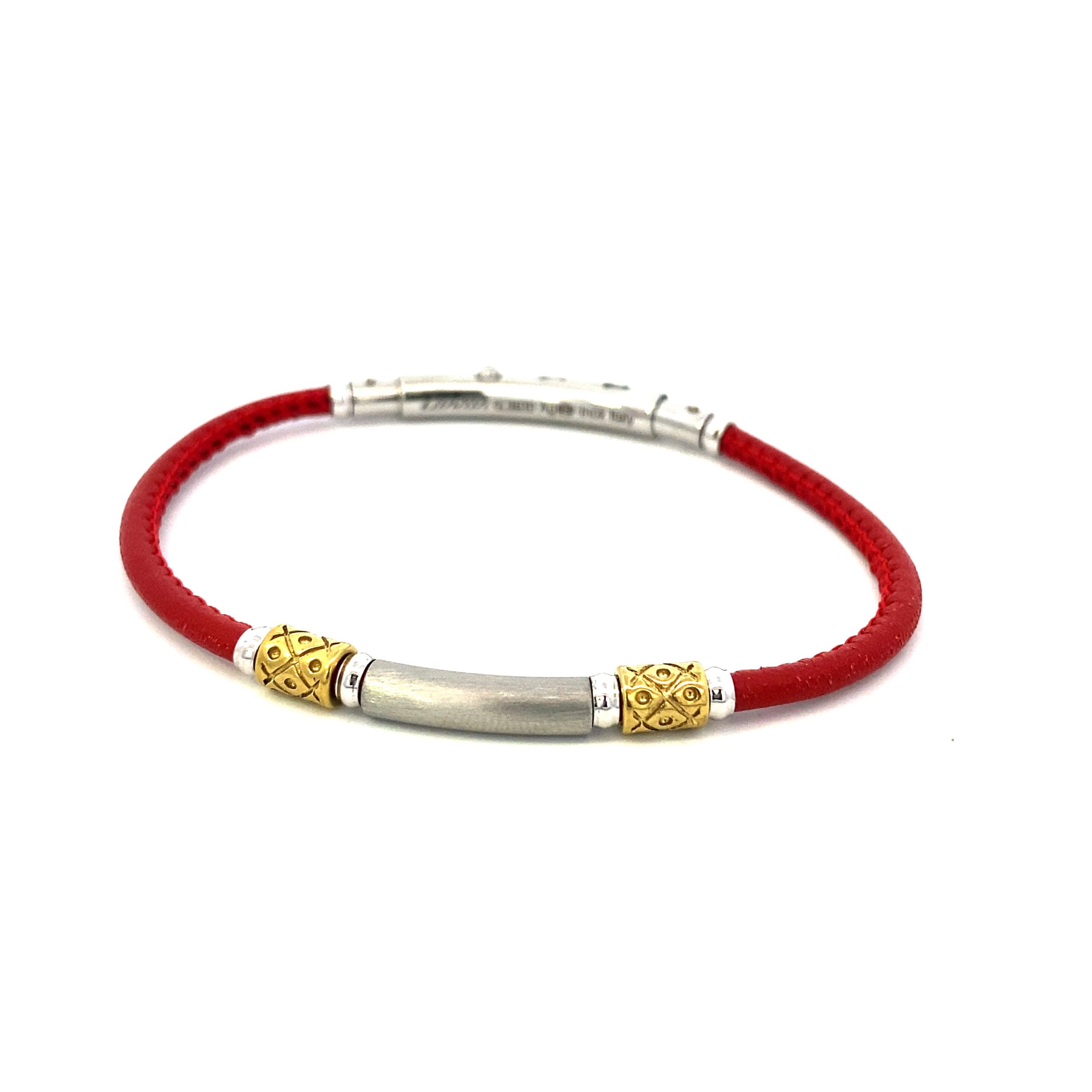Leather red with Gold and Silver Charms Bracelet
