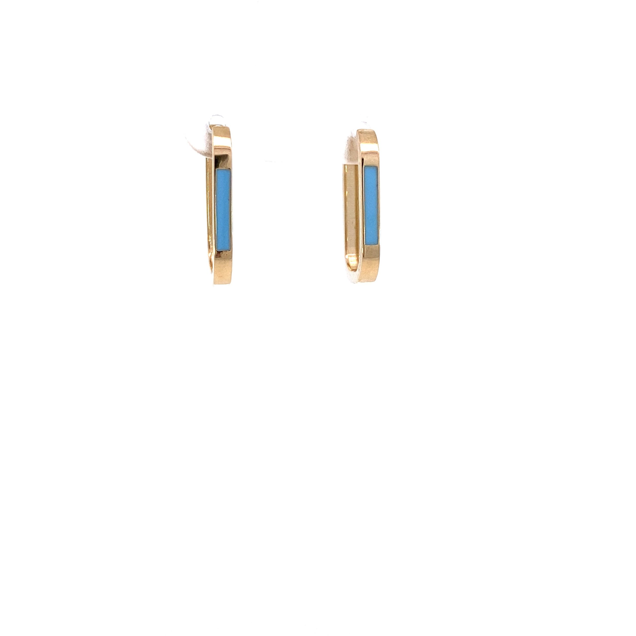 14K Gold Blue Enamel Hoops