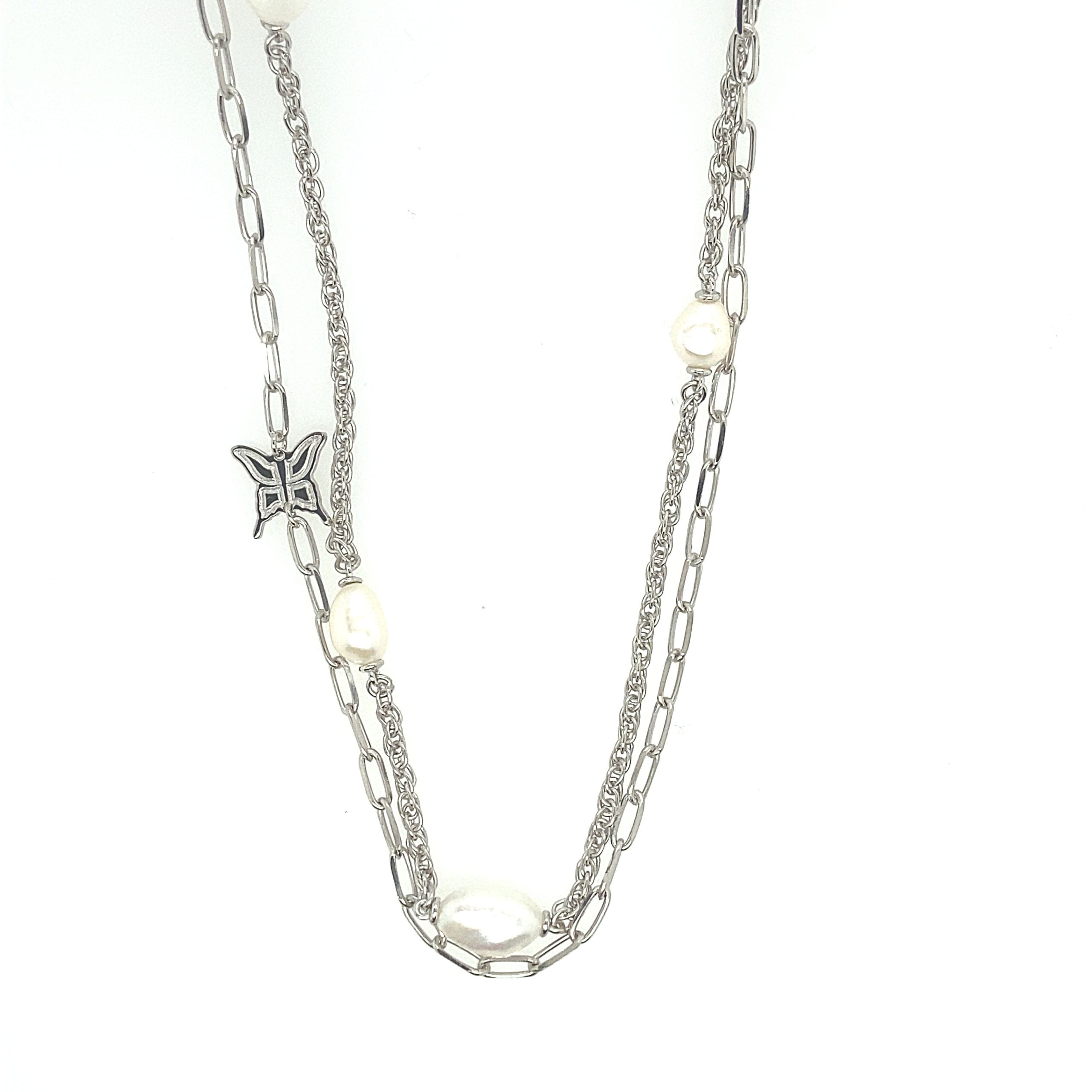 Silver Necklace with Pearls