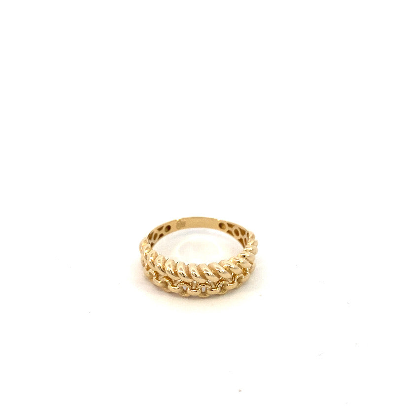 14K Gold Chain Link and Twist Ring