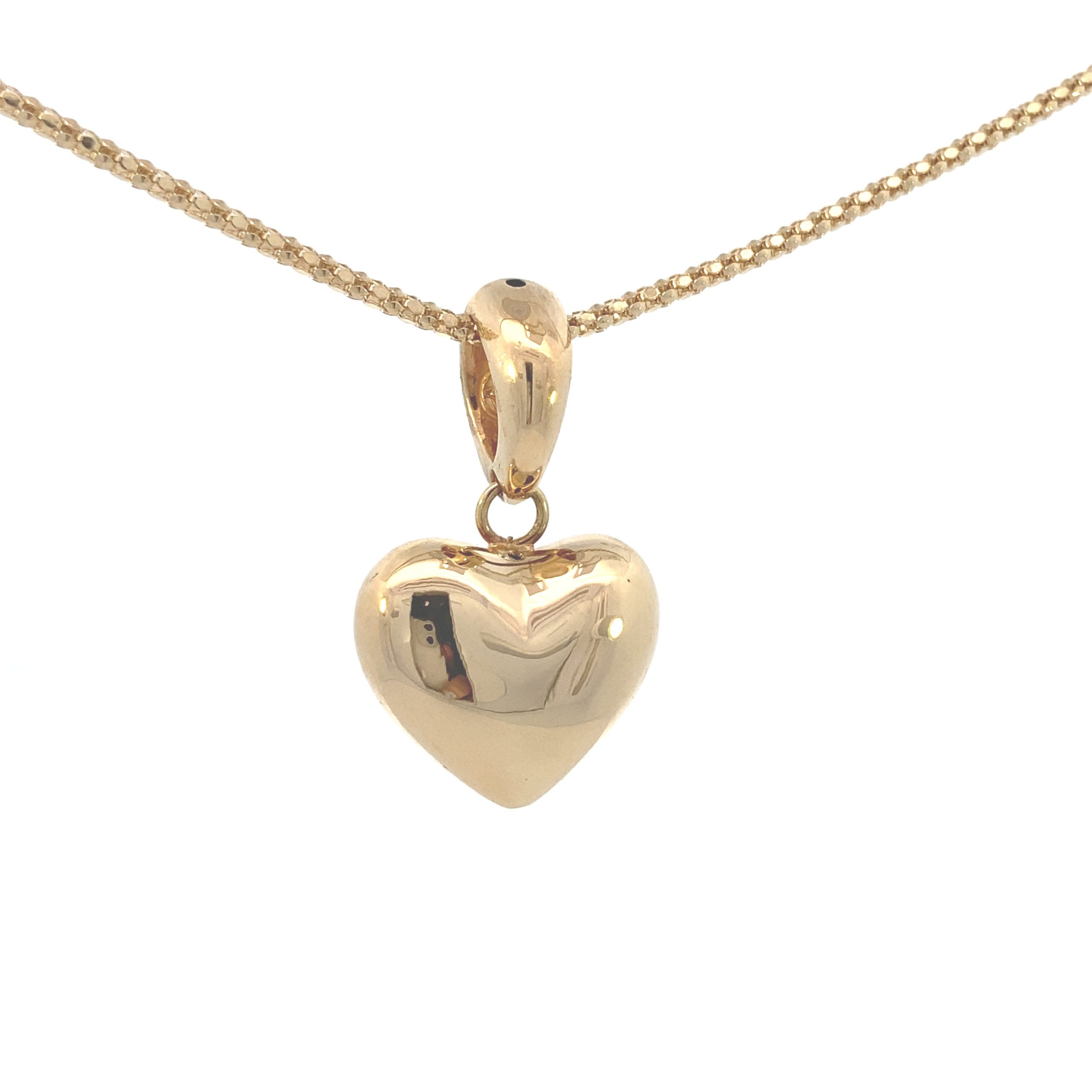 14K Gold Puff Medium Heart Pendant