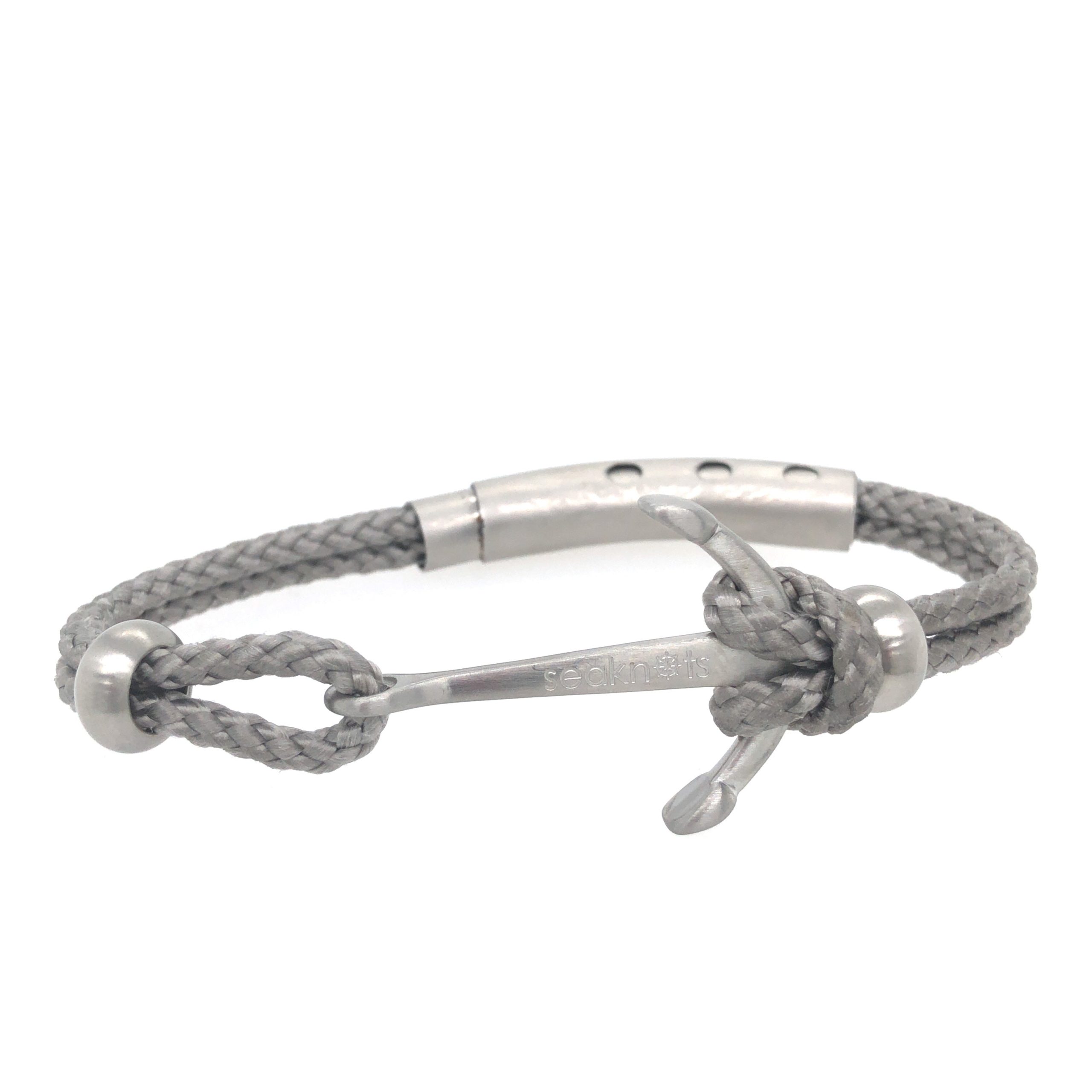 DOUBLE CORD WITH ANCHOR KNOT BEADS BRUSHED SILVER