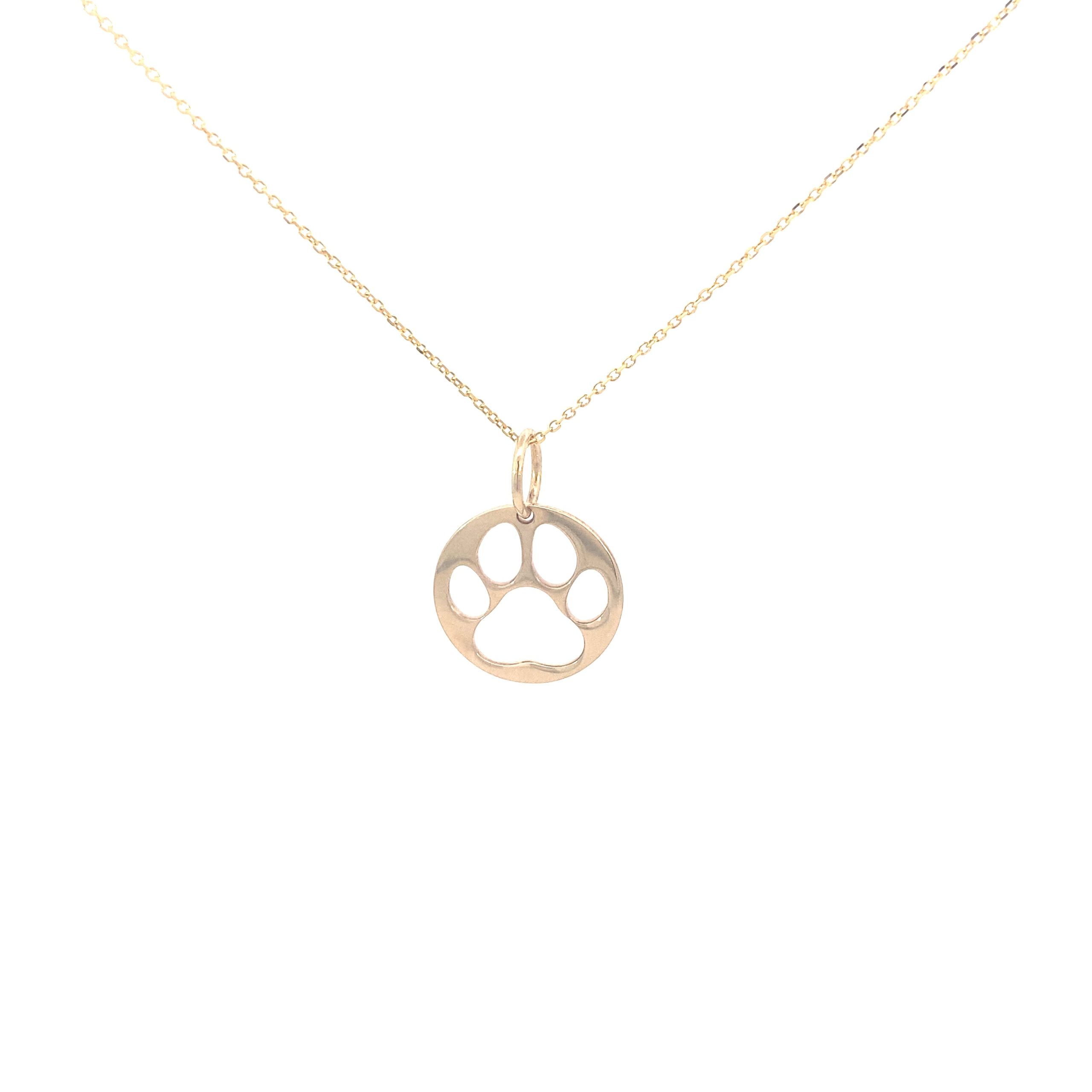 14K Gold Custom Dog Paw Print Pendant