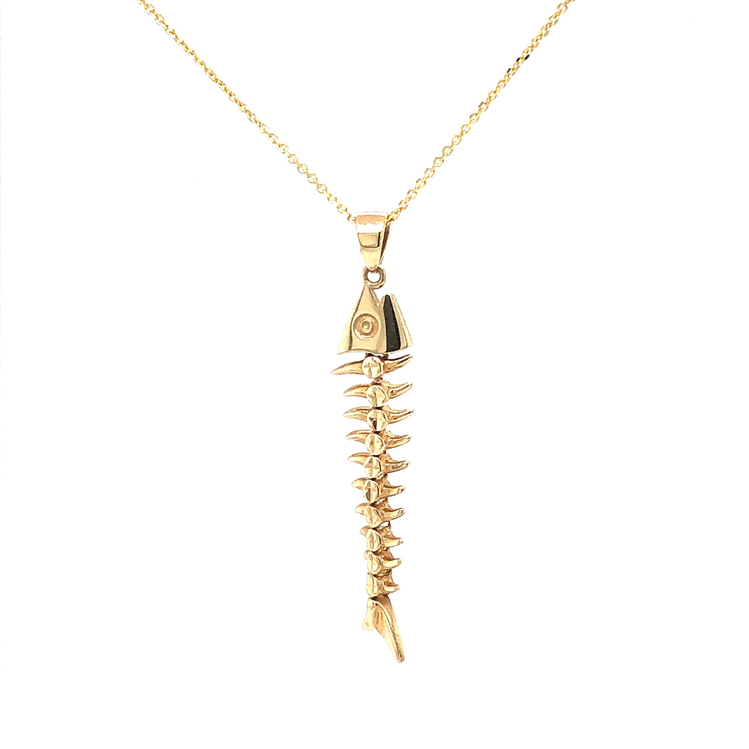 Fish Bones 14k Gold Pendant