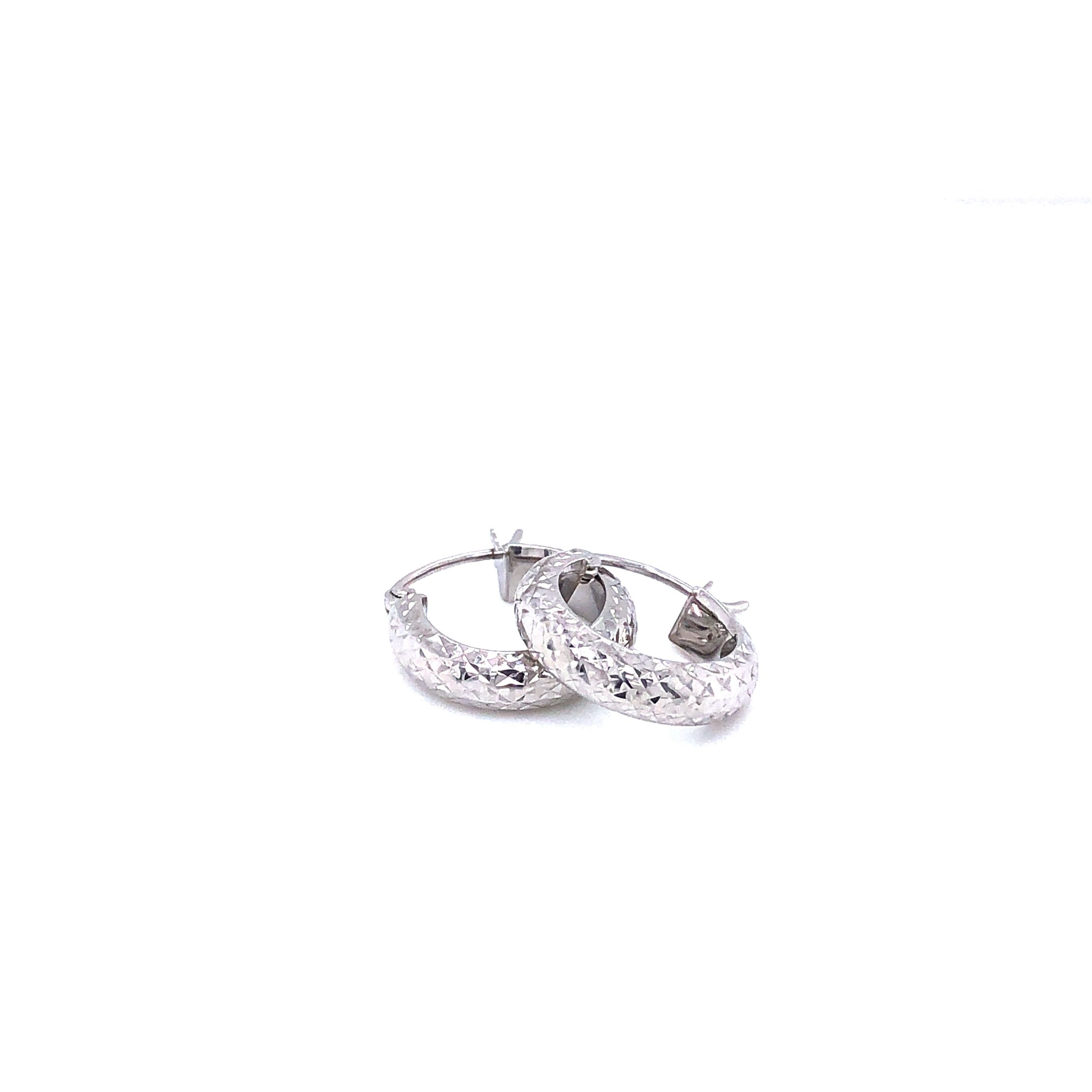 14K Thick Diamond Cut White Gold Huggies