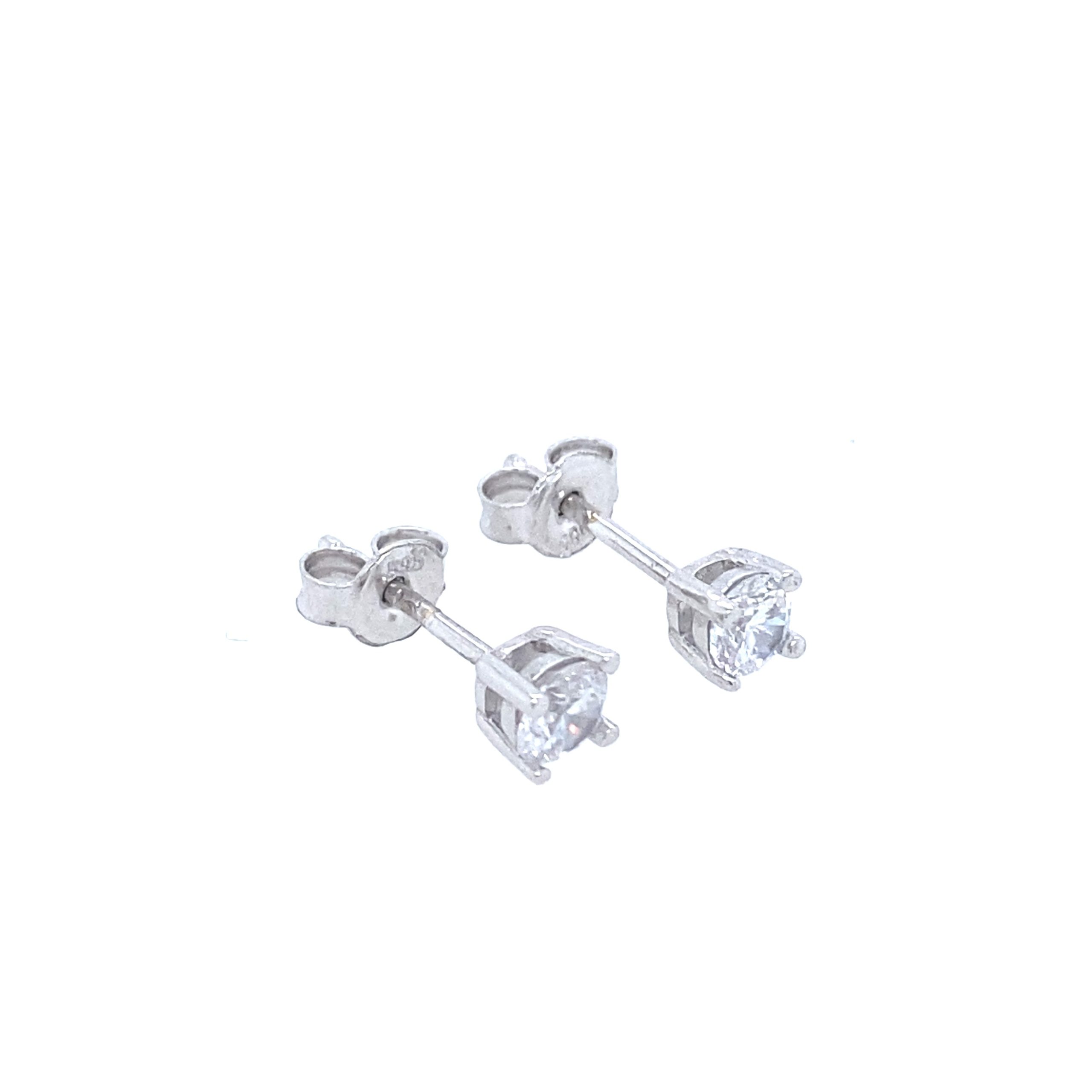 14K White Gold Stud with CZ Earrings
