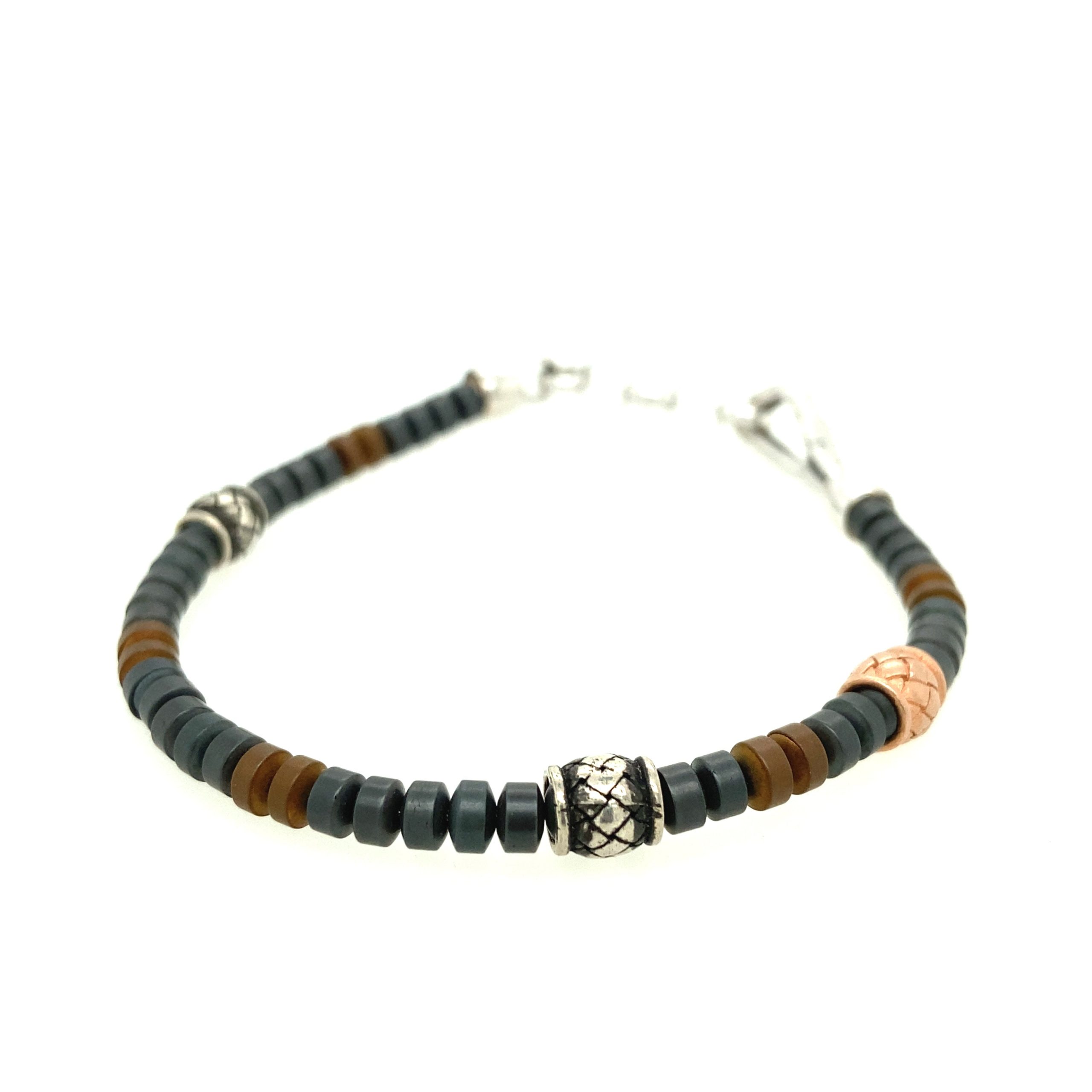 Bracelet With Grey & Brown Hermatite And Silver Element
