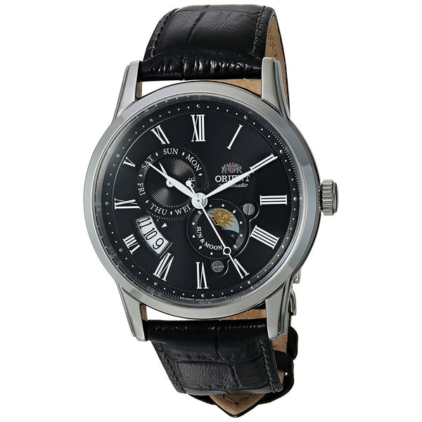 Orient Men's FAK00004B0 Sun and Moon Version 3 Moonphase Automatic Black Leather Watch