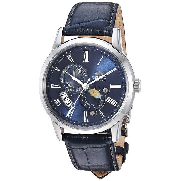 Orient Men's FAK00005D0 Sun and Moon Moonphase Automatic Blue Leather Watch