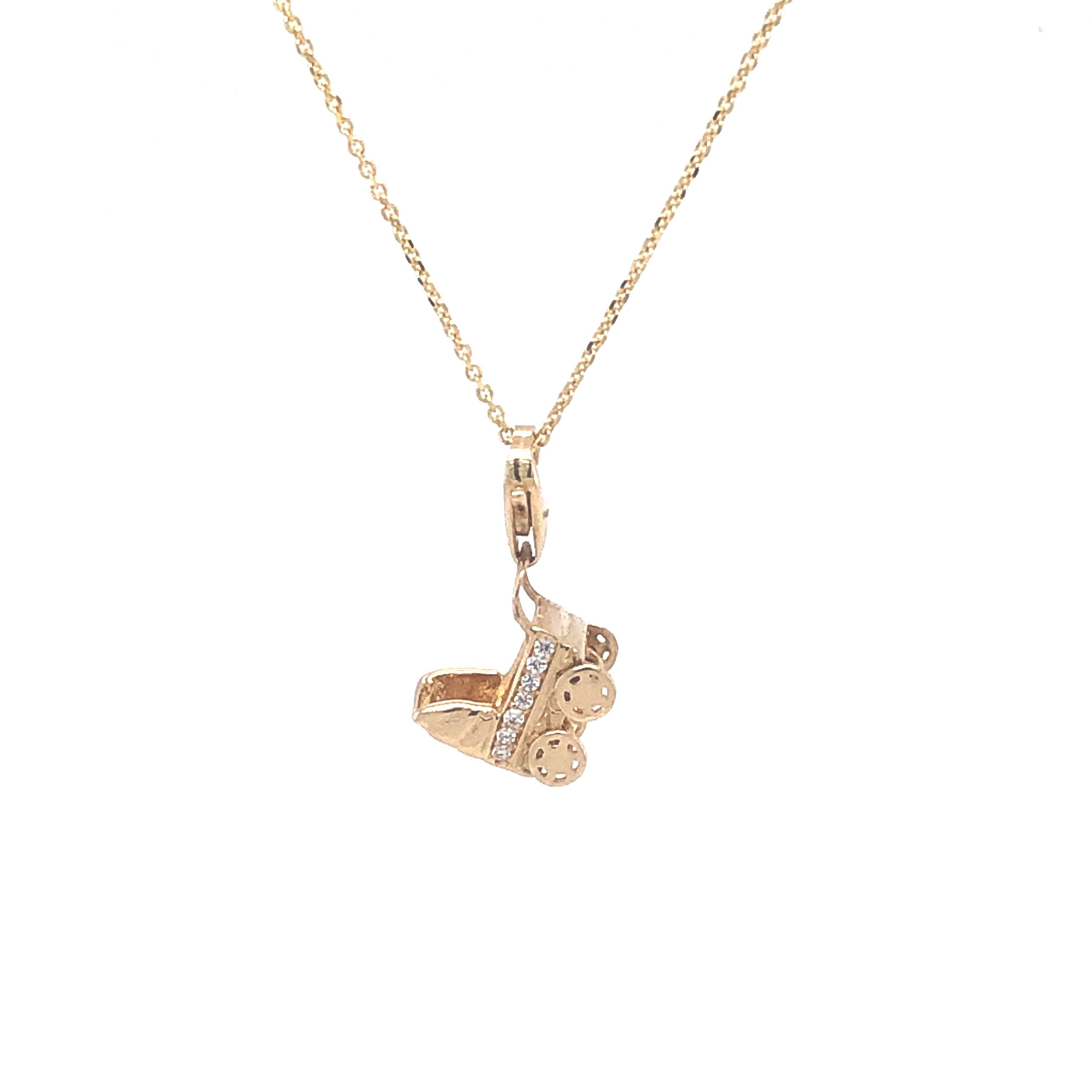 14K Baby Stoller with Zirconia Gold Pendant