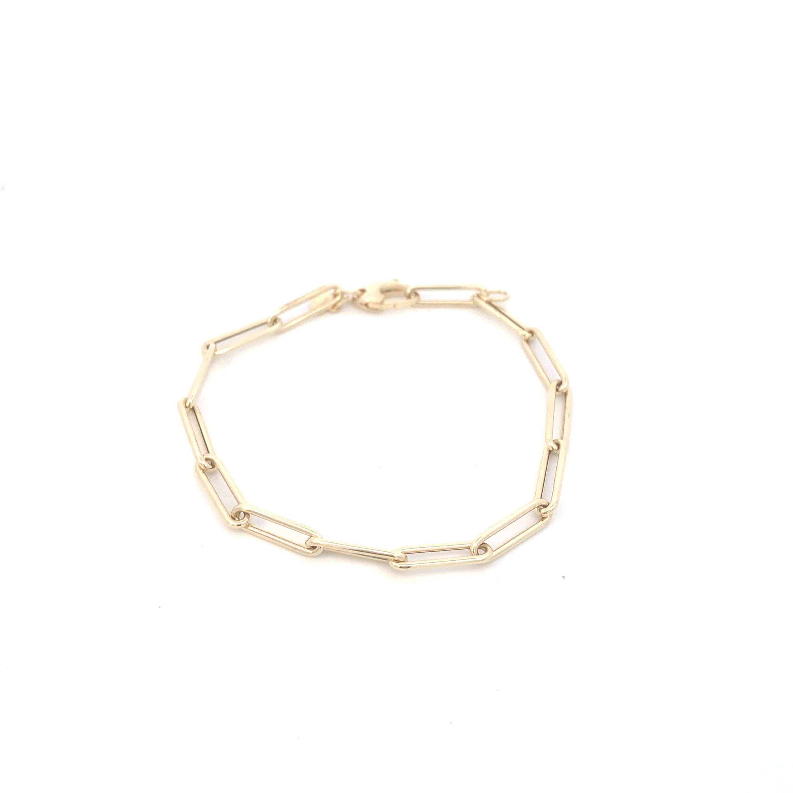14K Gold Small Paper Clip Link Bracelet 4mm
