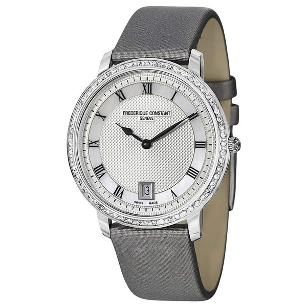 Frederique Constant Women's FC-220M4SD36 Slim Line Diamond Grey Leather Watch