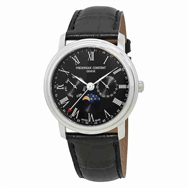 Frederique Constant Men's FC-270BR4P6 Classics Moonphase display at 6 o'clock position Black Leather Watch