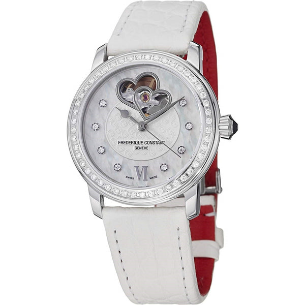 Frederique Constant Women's FC-310WHF2PD6 Heart Cut-Out White Leather Watch