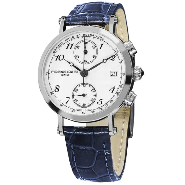 Frederique Constant Women's FC291A2R6 Classic Chronograph Blue Leather Watch