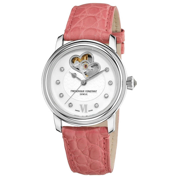 Frederique Constant Women's FC310DHB2P6 Heartbeat Diamond Pink Leather Watch