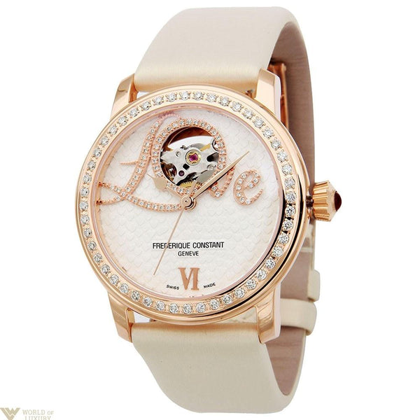 Frederique Constant Women's FC310LHB2PD4 Heartbeat Has a "Love" aperture set with 56 Diamonds White Satin Watch