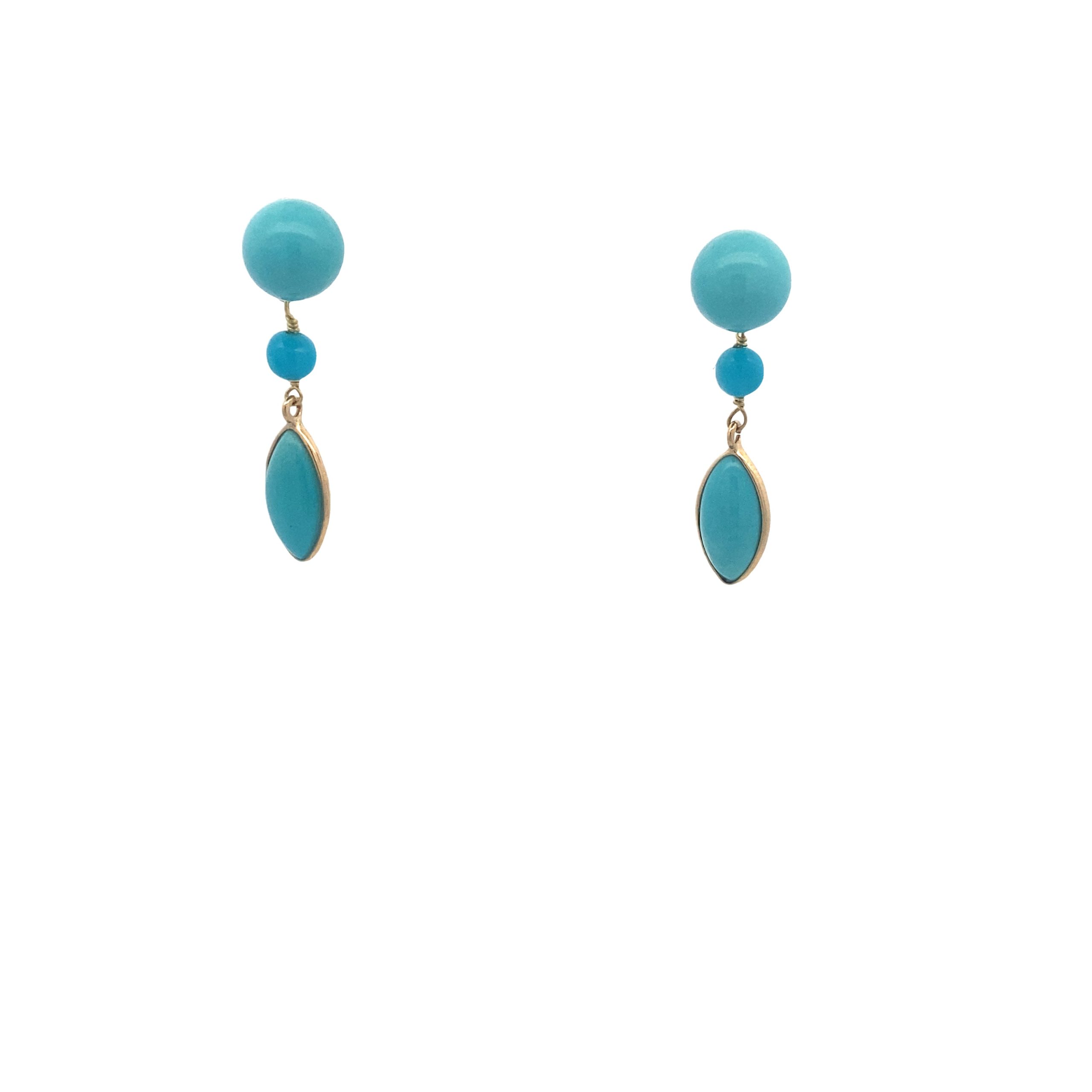 18K Gold Turquoise Earrings