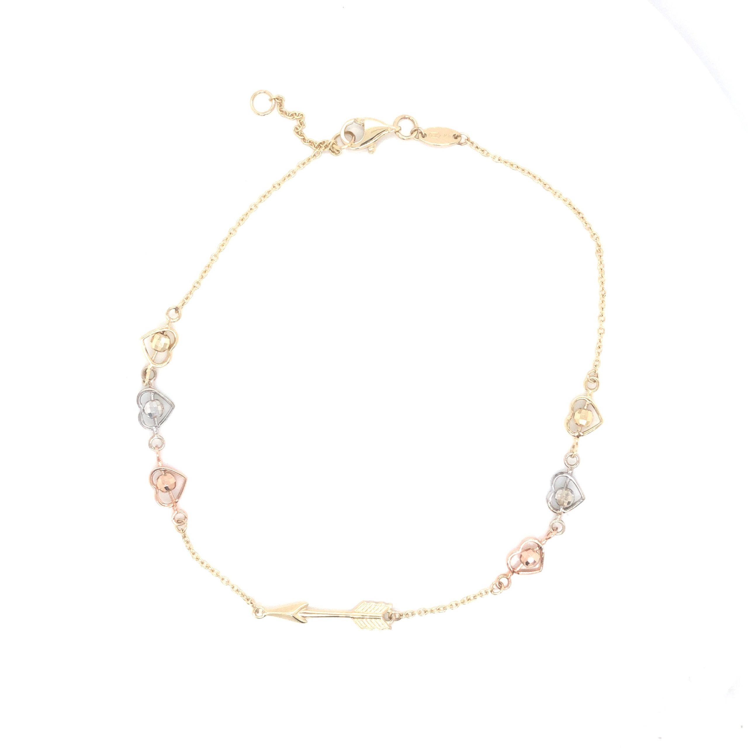 Anklet Bracelet Tri-Color Heart