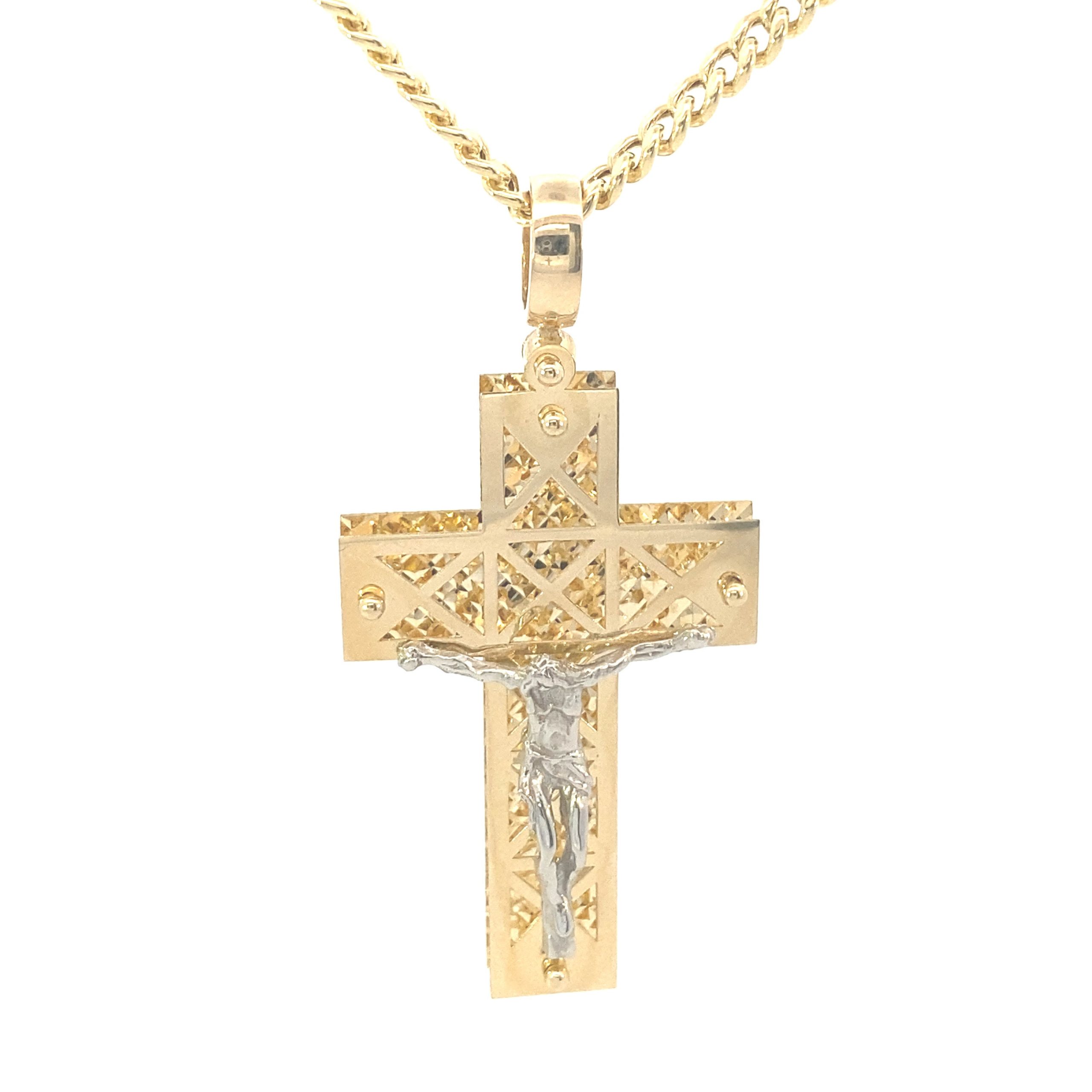 14K Gold 2-Tone Fancy Cross with Image Pendant